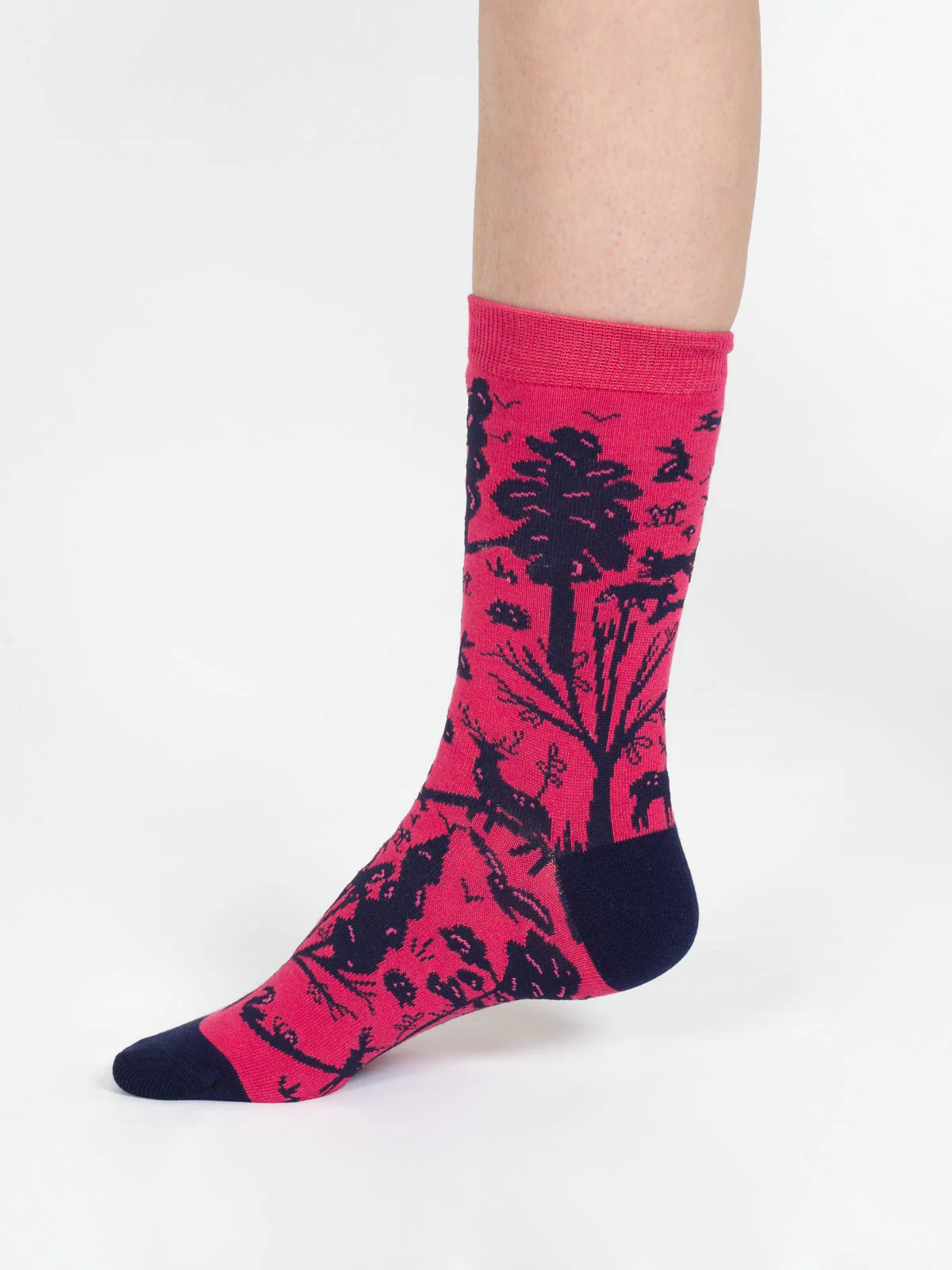Woodland Scene Organic Cotton Crew Socks - Pink Navy - Flockneti