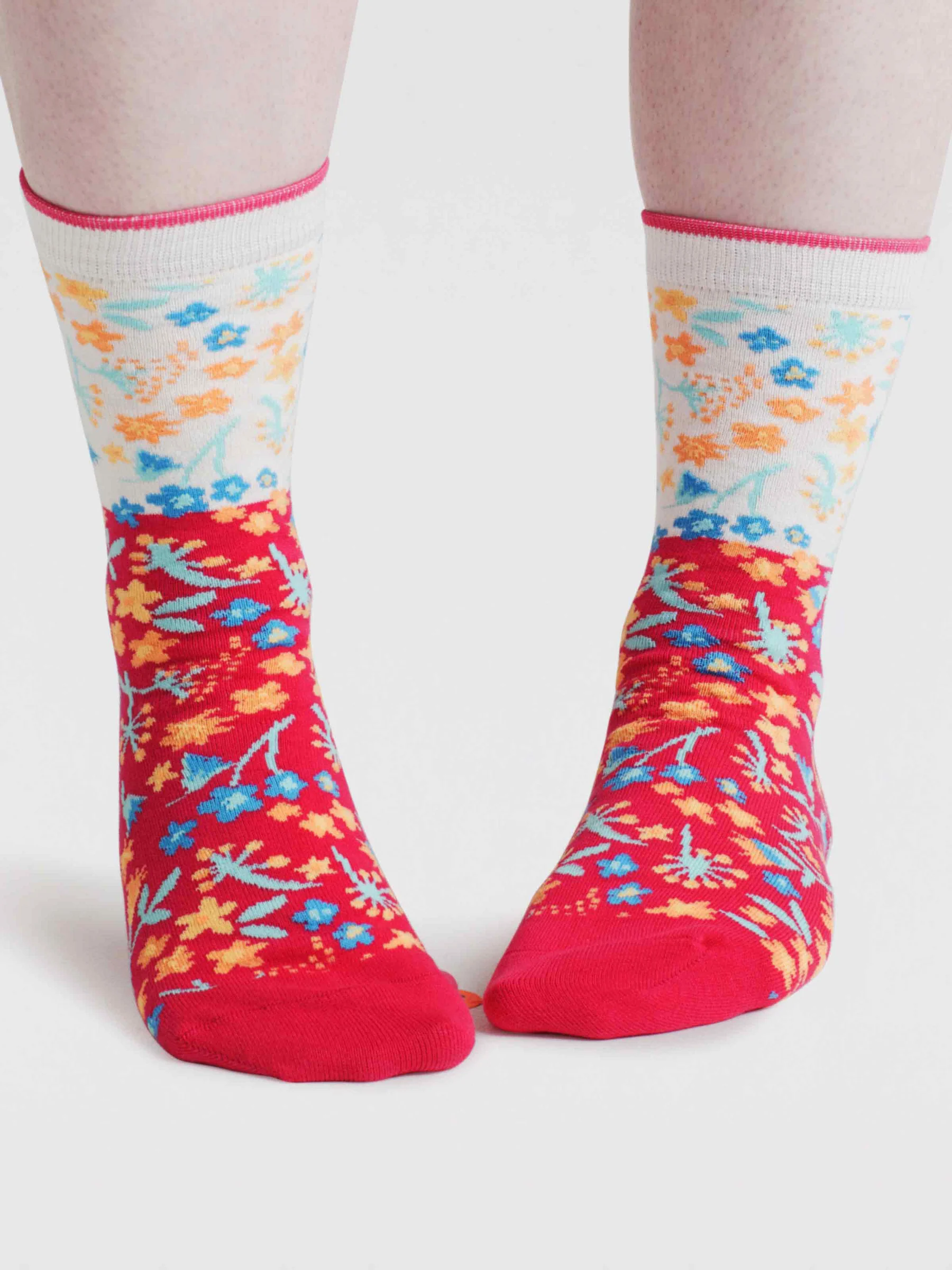 Womens Daisy Ditsy Floral Organic Cotton Socks - Stone White - Flockneti