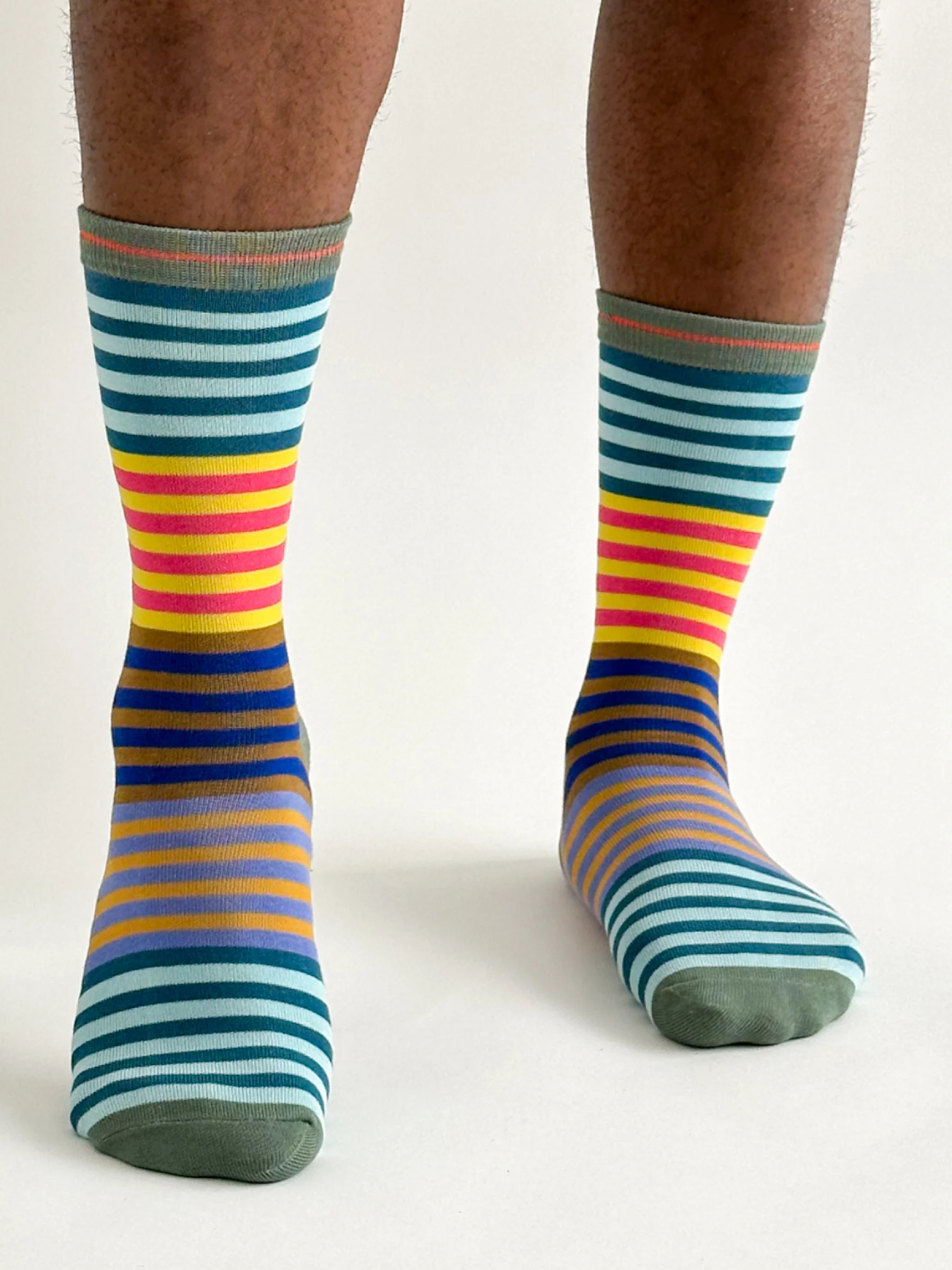 Reid Stripe Bamboo Socks - Green - Flockneti