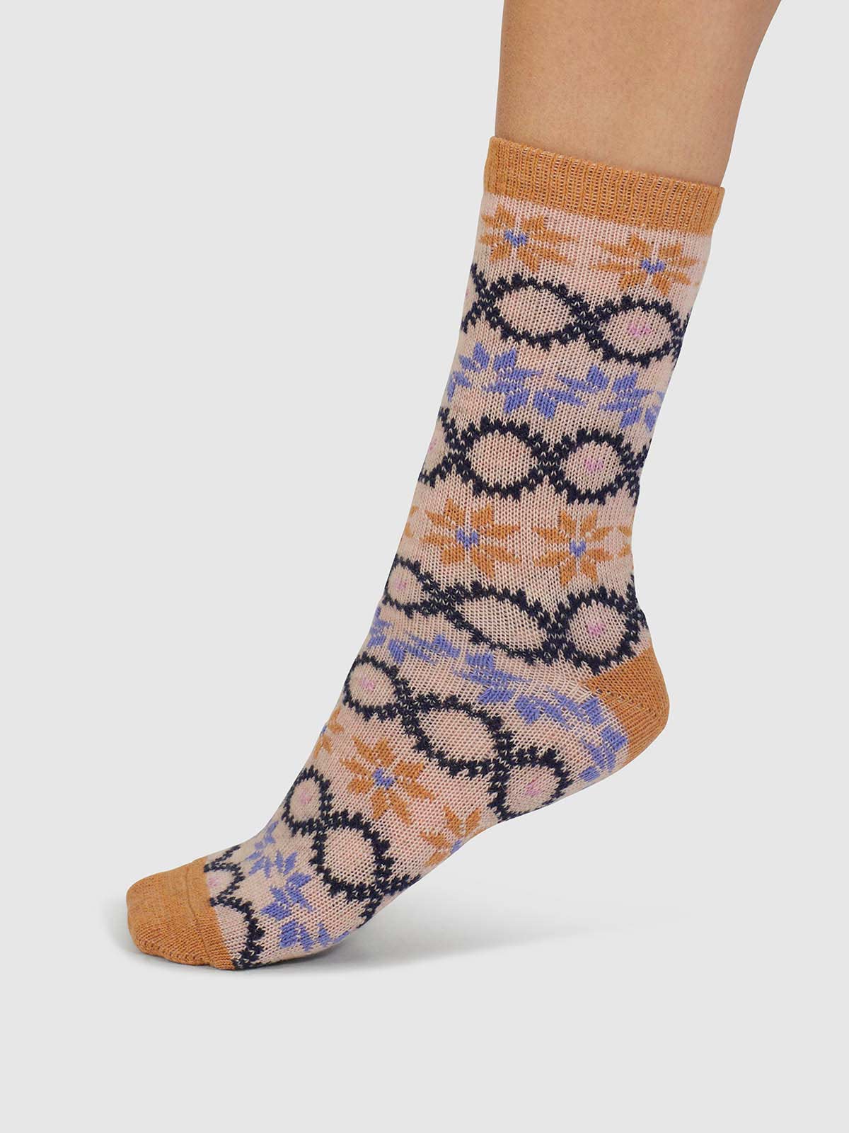 Eleni Fair Isle Wool Socks - Faded Rose Pink - Flockneti