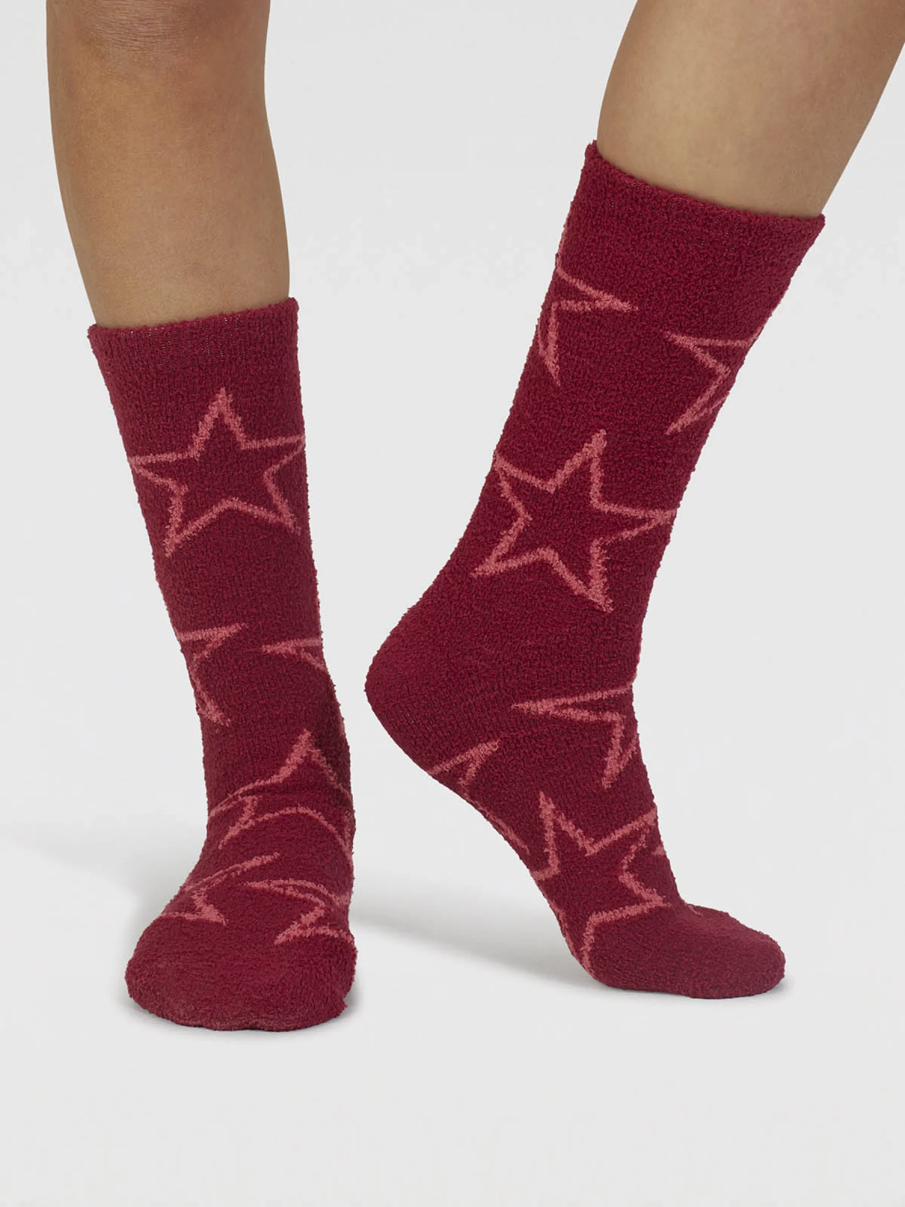 Marjorie Fluffy Slipper Socks - Elderberry Red - Flockneti