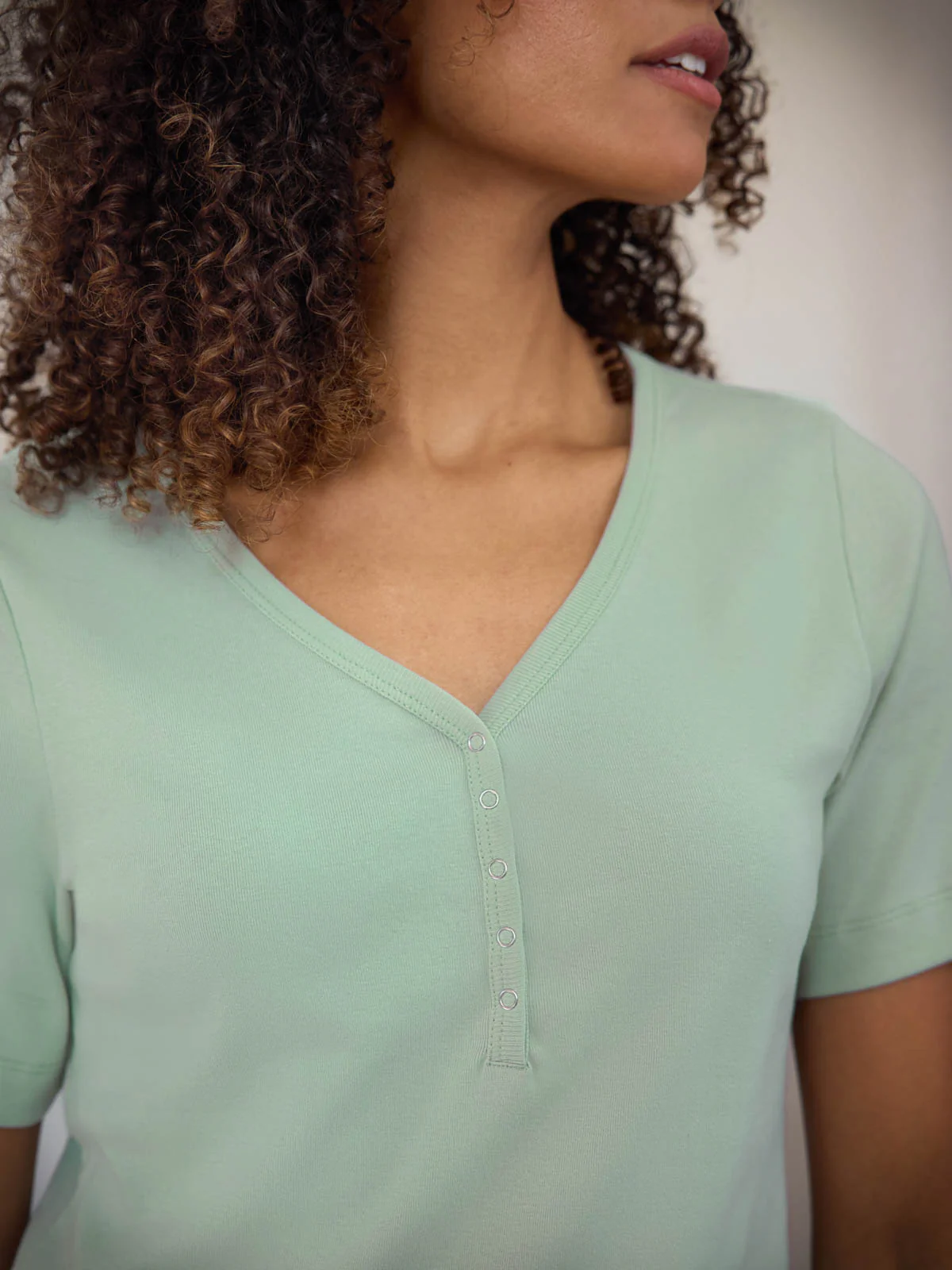 Short Sleeve Rib Henley Top - Duck Egg - Flockneti