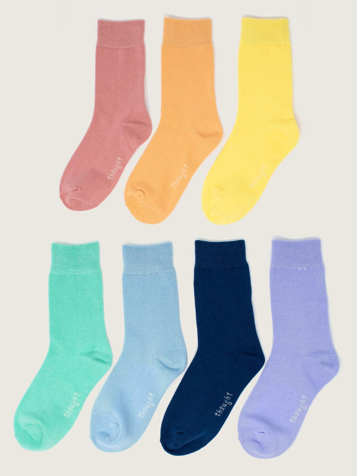 Kids' Essential Pastels Bamboo Organic Cotton 7 Pack Socks Gift Box - Flockneti