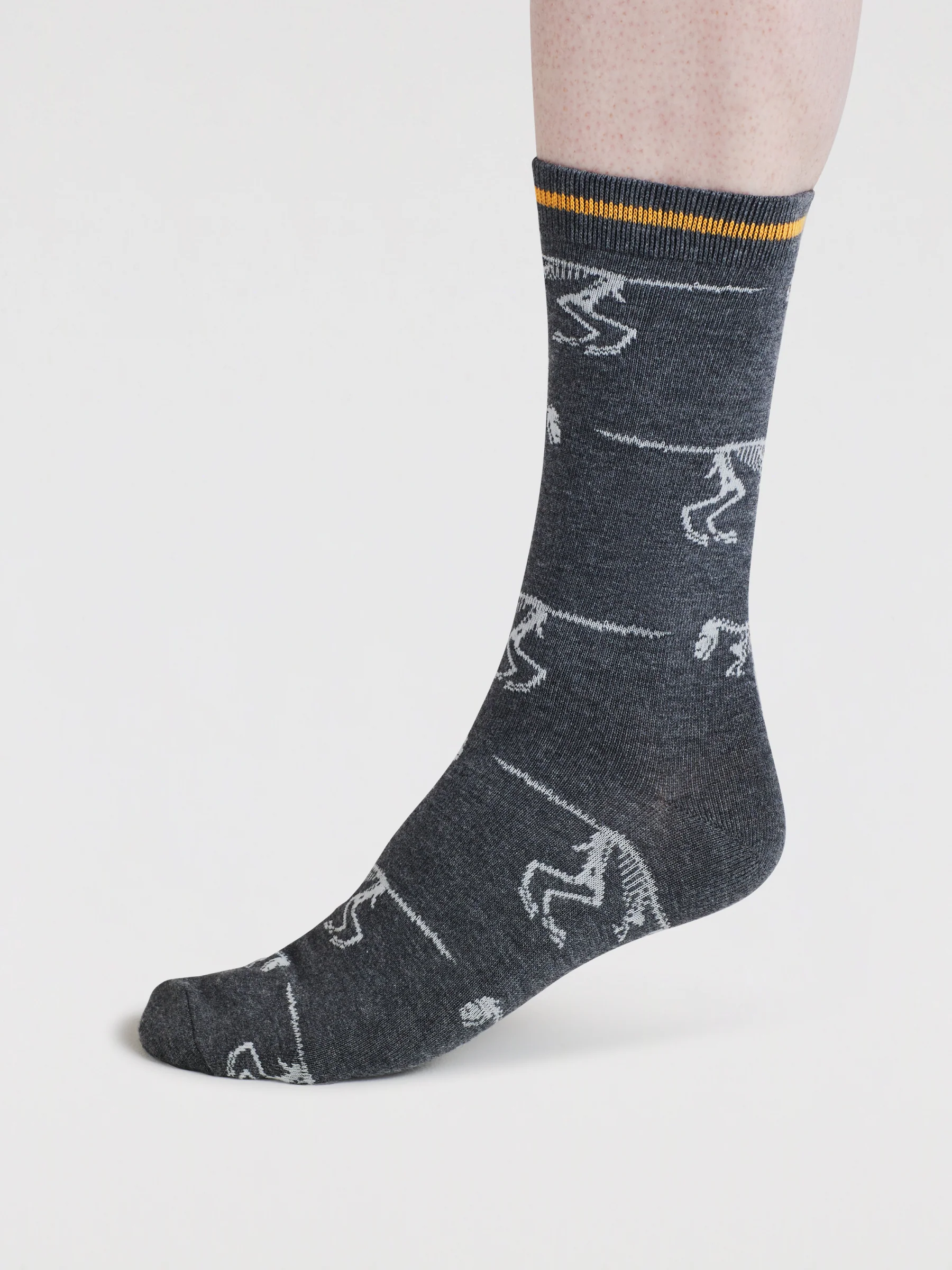 Mens Delta Dinosaur Bamboo Socks - Dark Grey Marl - Flockneti