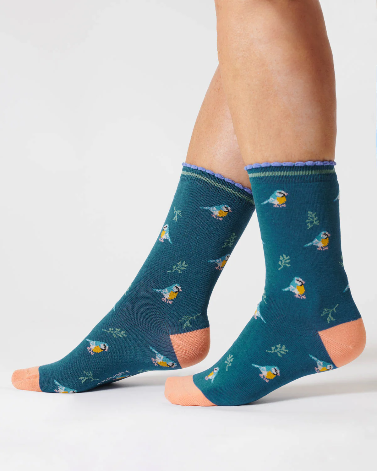 Womens Bird Organic Cotton Socks - Lake Blue - Flockneti