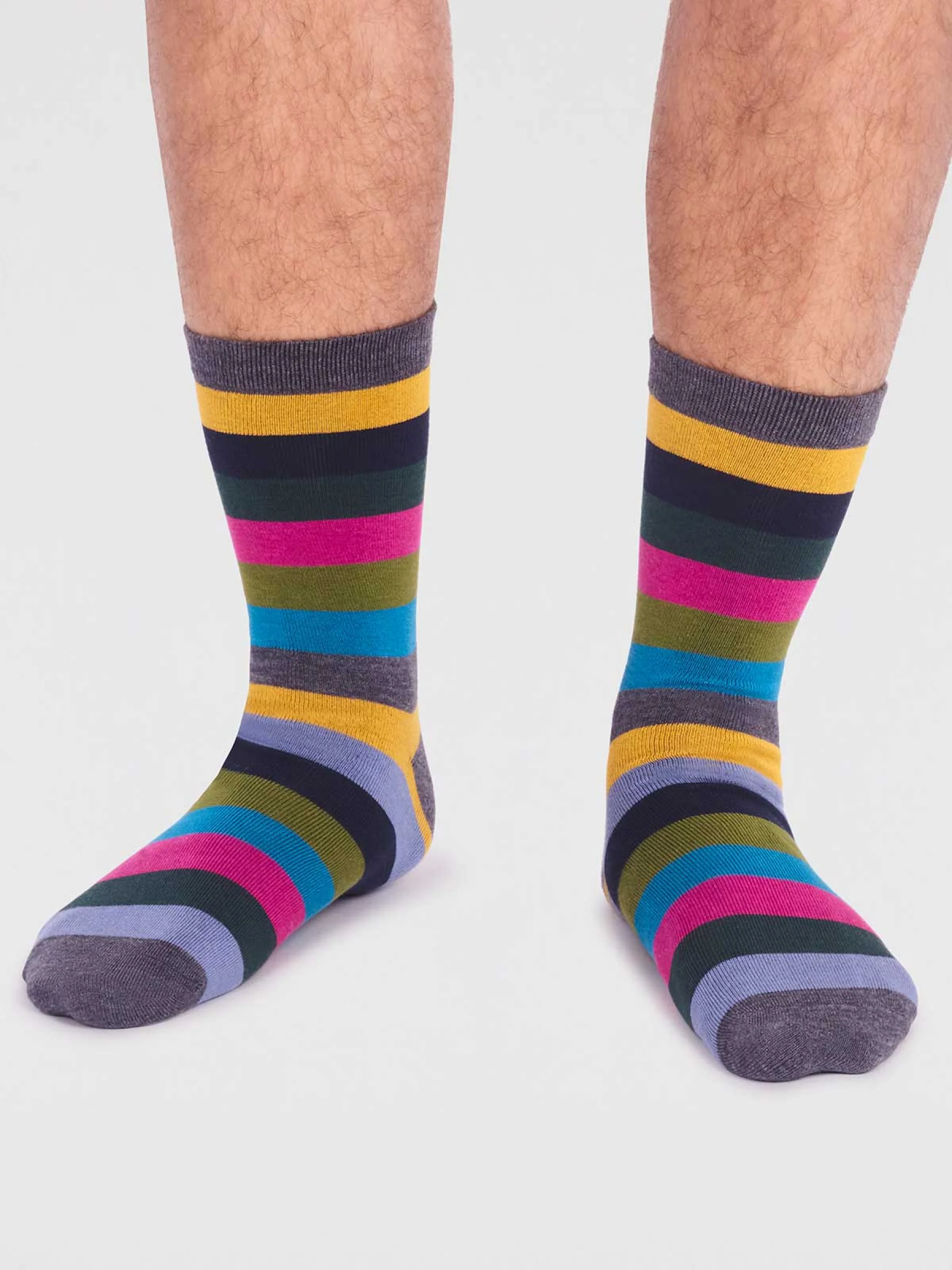 Jase Bamboo Stripe Socks - Dark Grey Marle - Flockneti