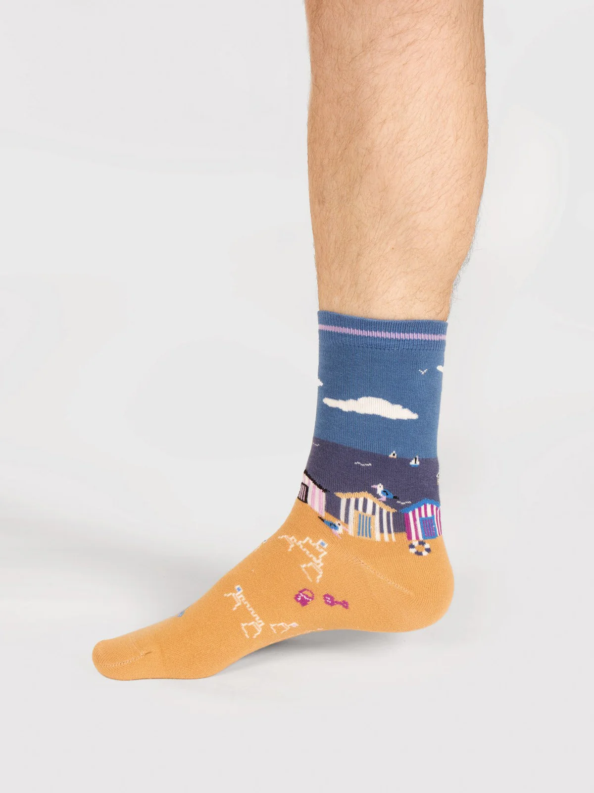 Mens Waterfront Scene Organic Cotton Socks - Dusty Blue - Flockneti