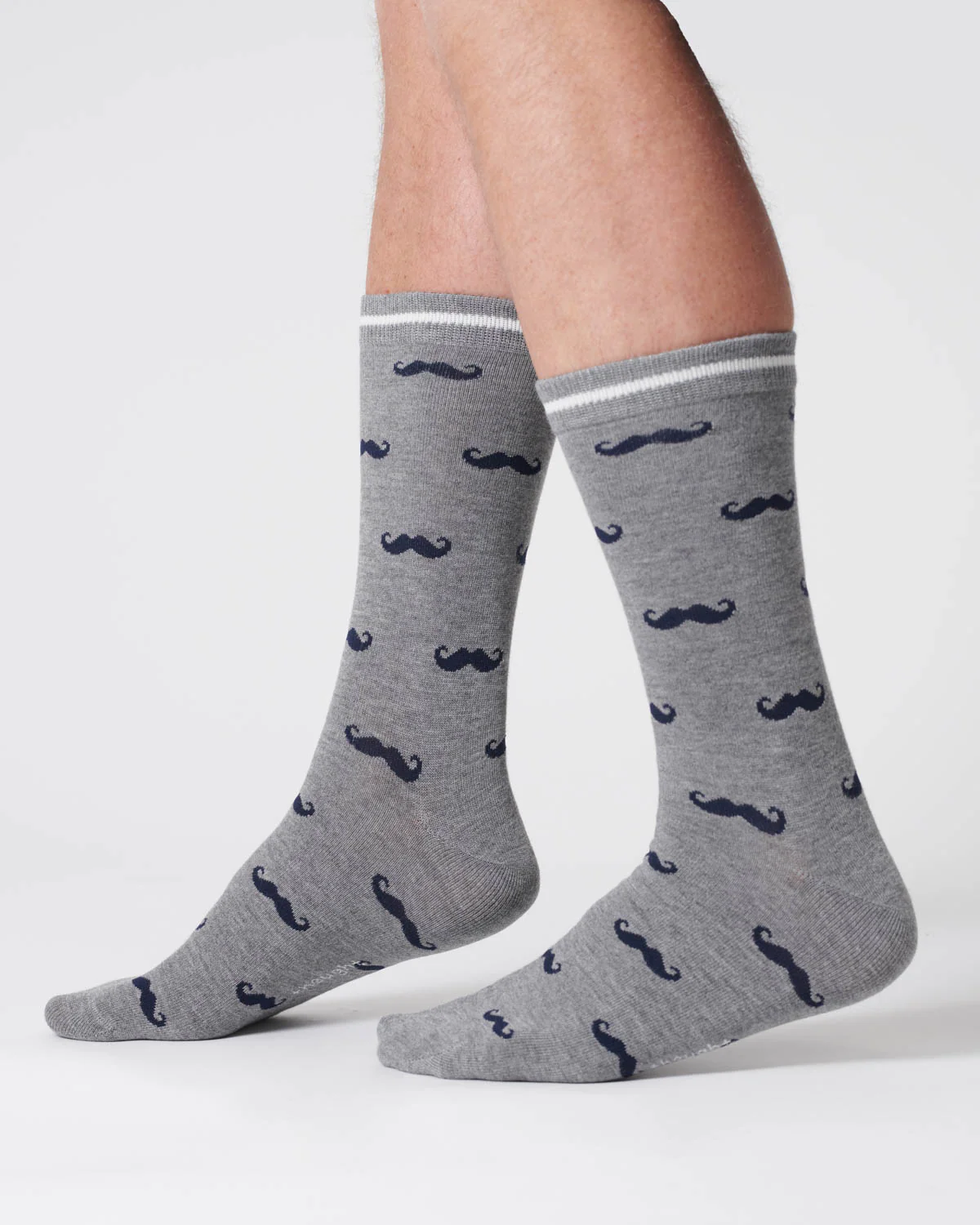 Mens Moustache Bamboo Socks - Grey Marl - Flockneti