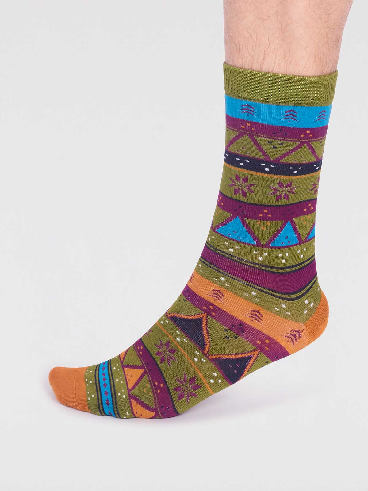Casper Bamboo Christmas Fairisle Socks - Lichen Green - Flockneti
