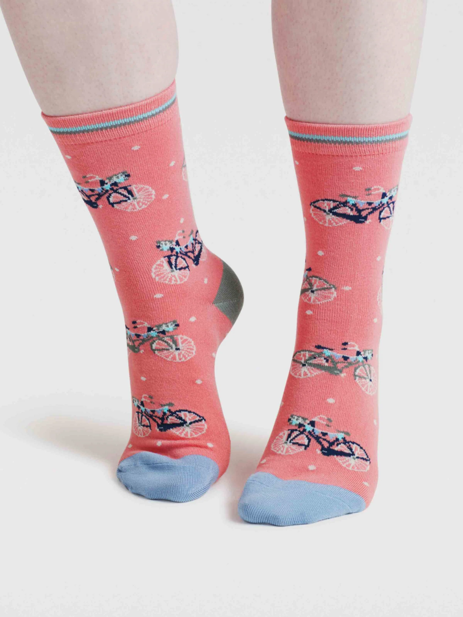 Womens Rosette Bike Bamboo Socks - Earthy Pink - Flockneti
