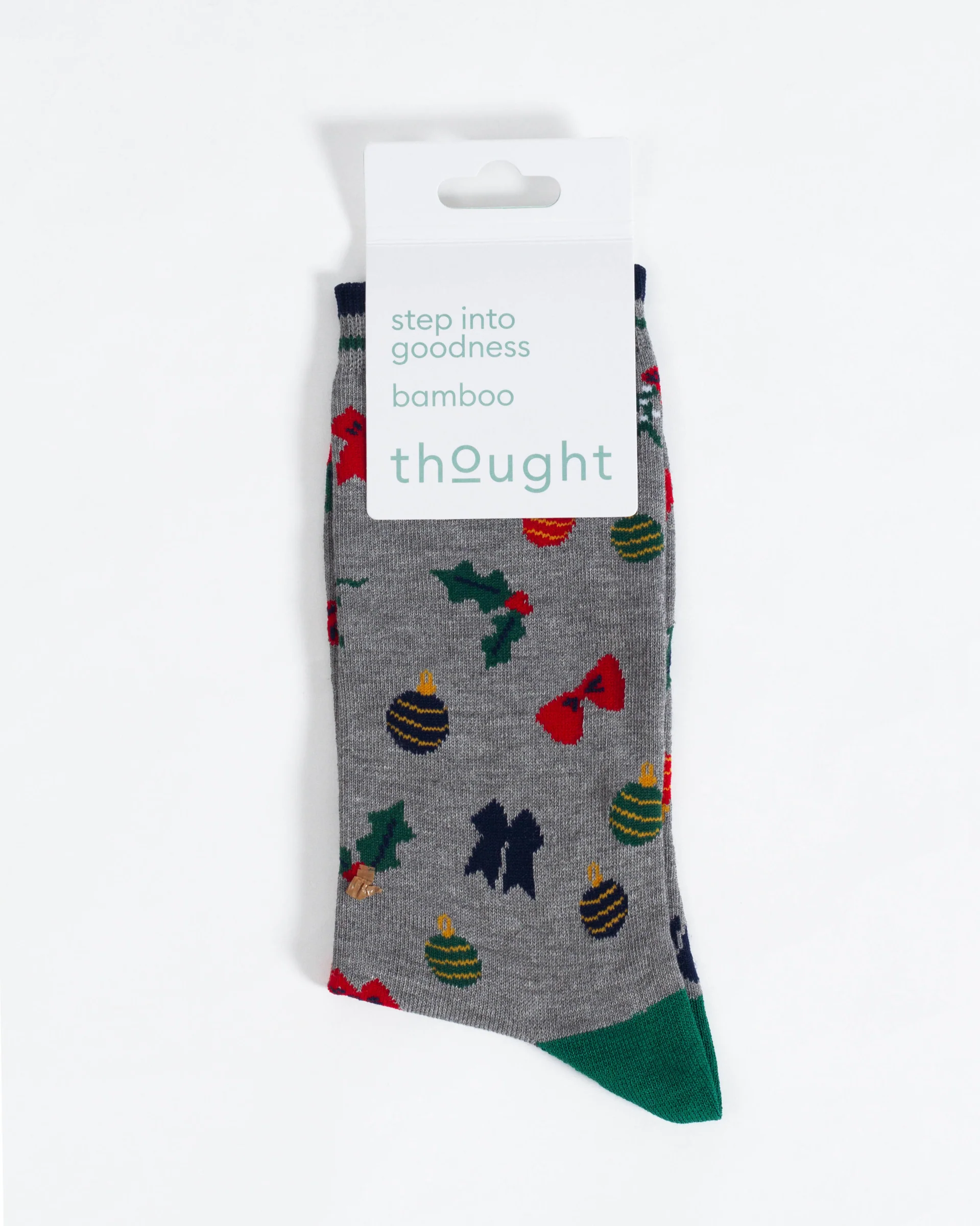 Christmas Bamboo Crew Socks - Grey Bauble - Flockneti