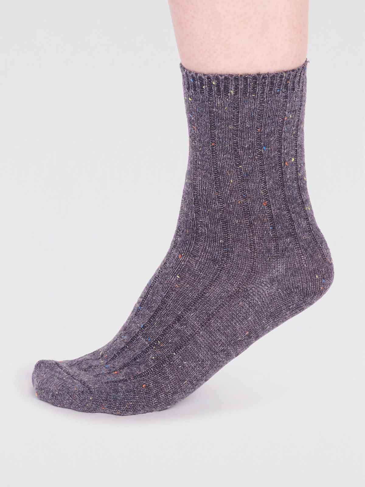 Ryleigh Ribbed Wool Blend Fleck Socks - Grey Marle - Flockneti