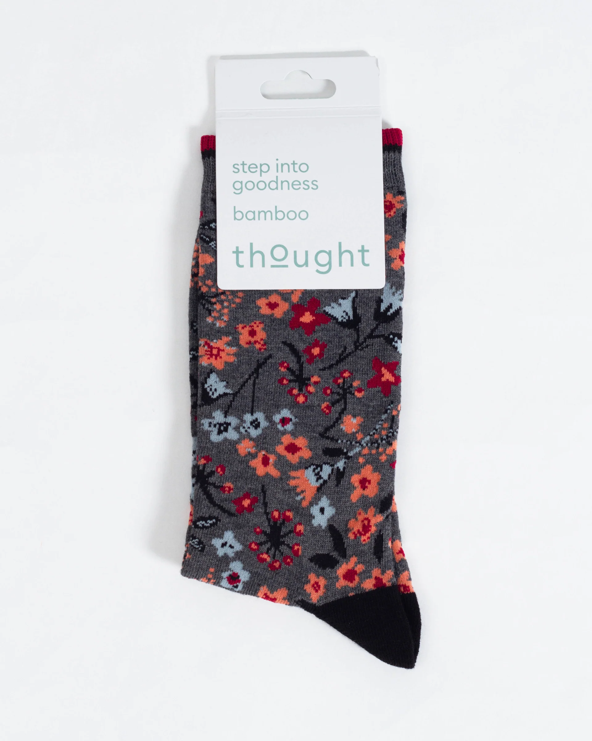 Scattered Flower Bamboo Crew Socks - Dark Grey - Flockneti