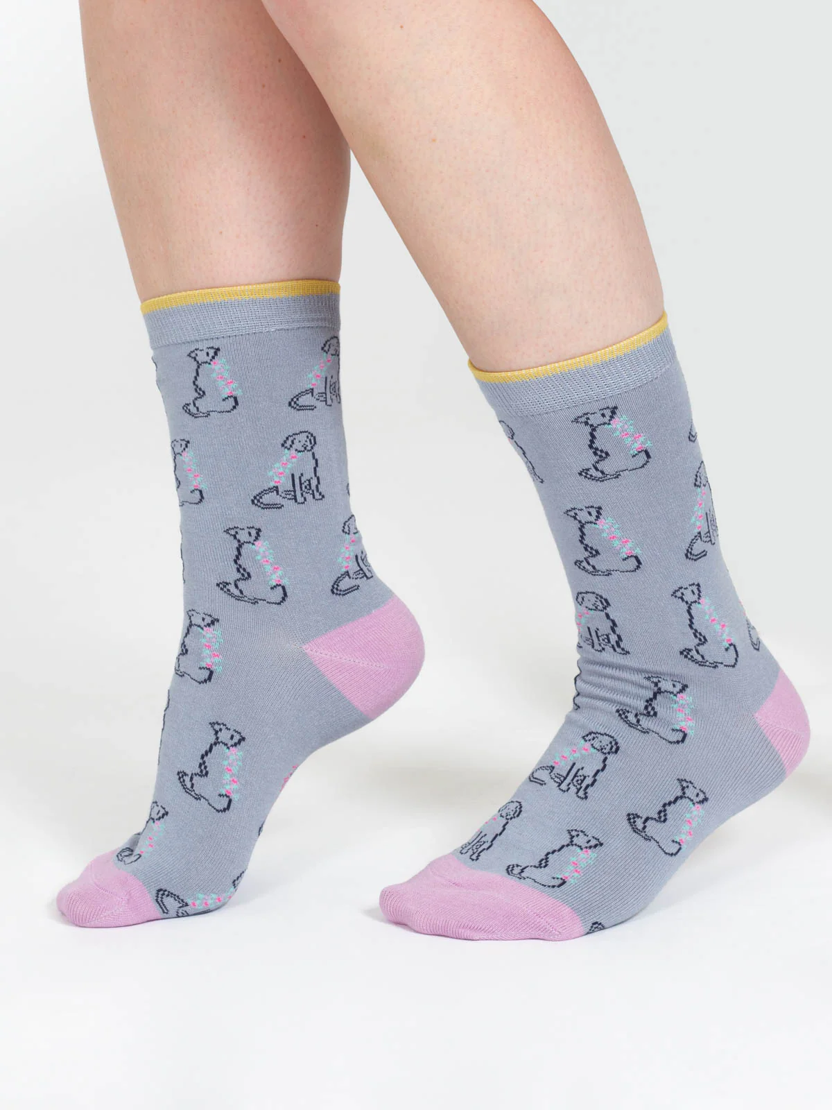 Outline Animal Bamboo Socks - Light Blue Dog - Flockneti