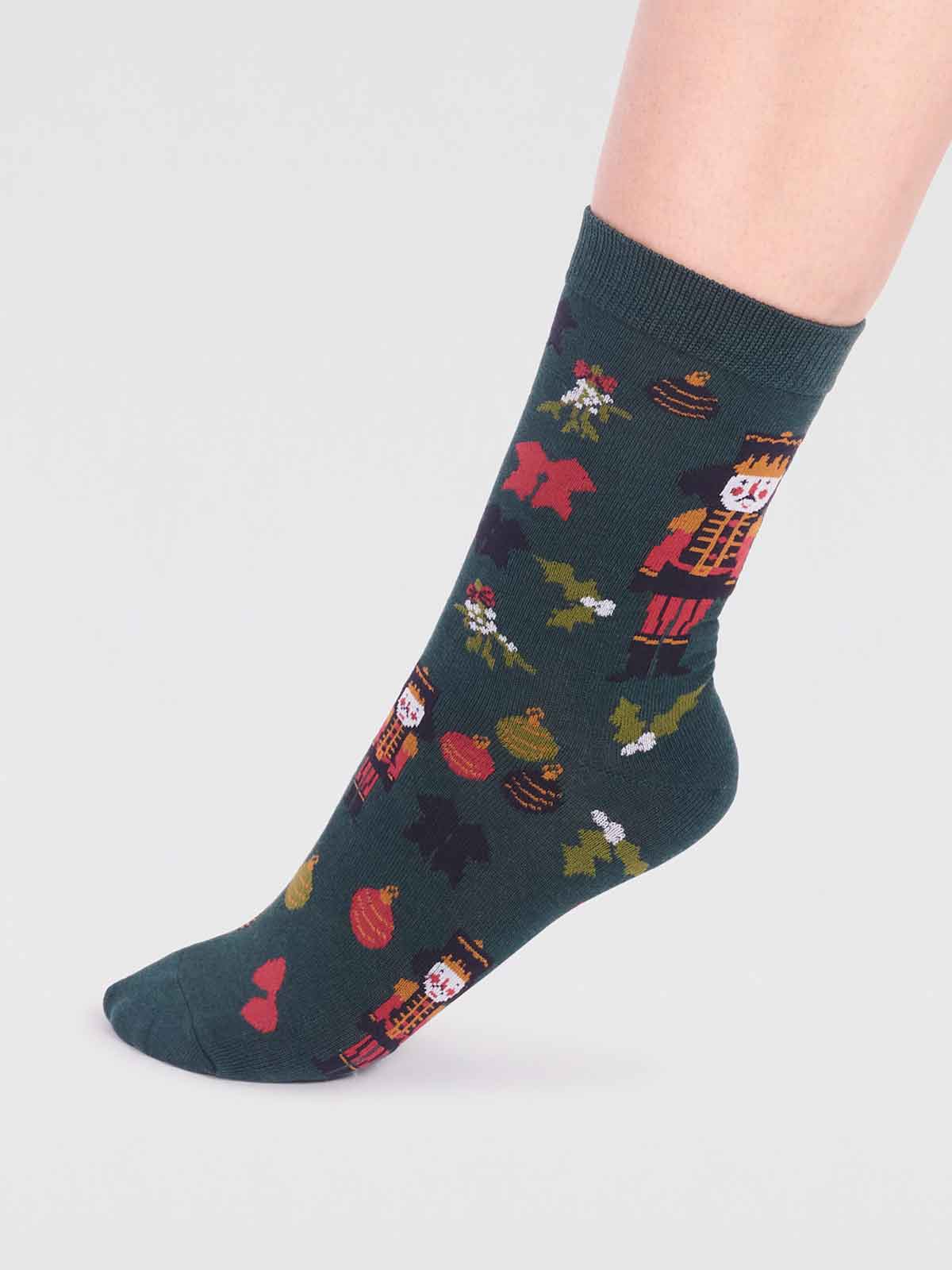Clara Bamboo Nutcracker Sock - Forest Green - Flockneti