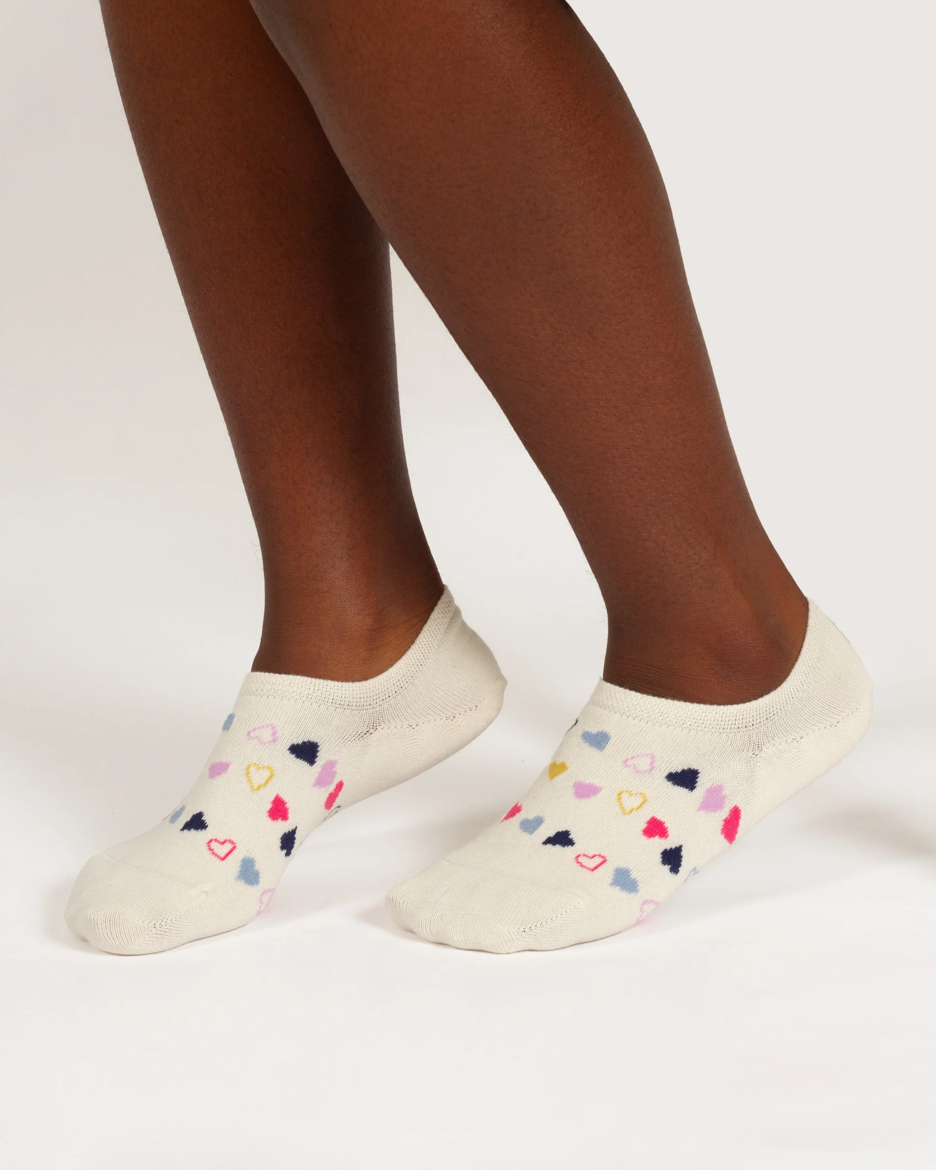 Multi Heart No Show Bamboo Socks - Cream Multi - Flockneti