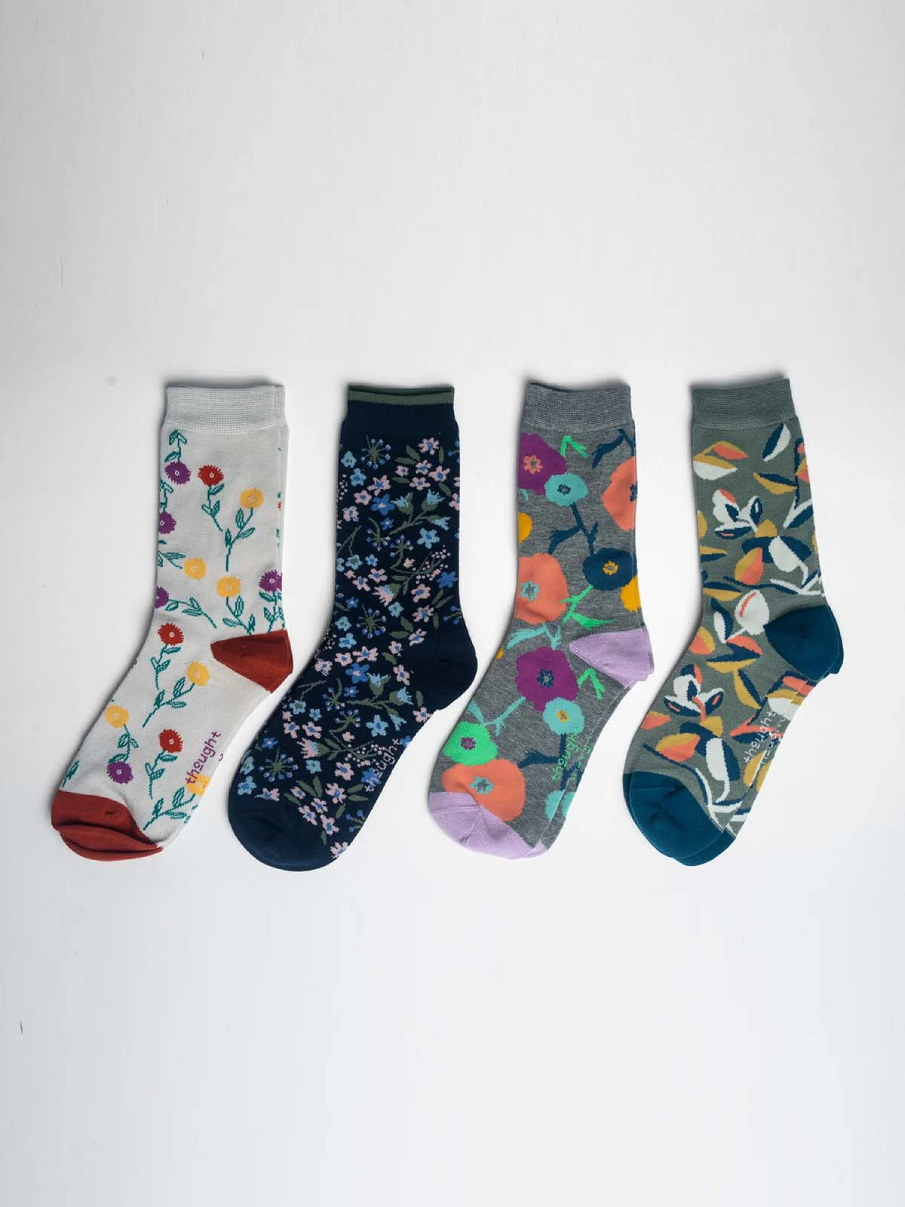 Flavia Floral Bamboo 4 Pack Sock Box - Multi - Flockneti
