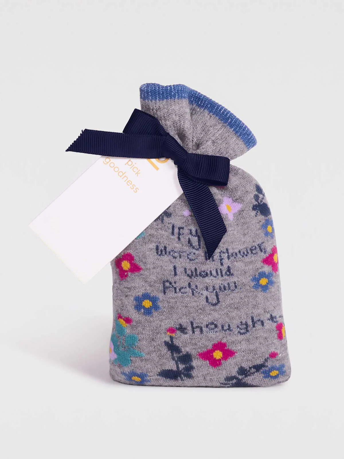 Viola Organic Cotton Floral Socks In A Bag - Grey Marle - Flockneti