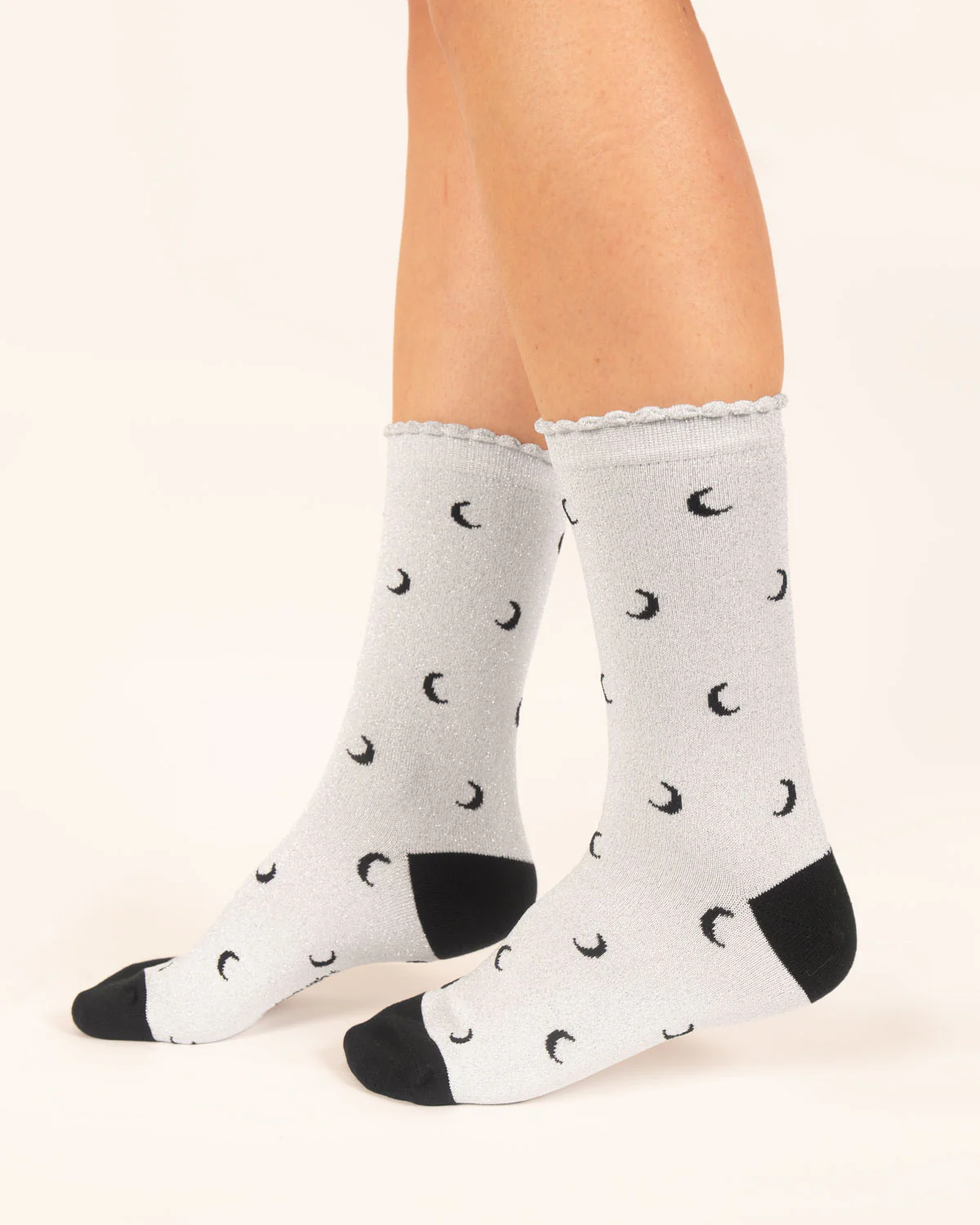 Starry Sparkle Organic Cotton Ankle Socks - Silver Moons - Flockneti