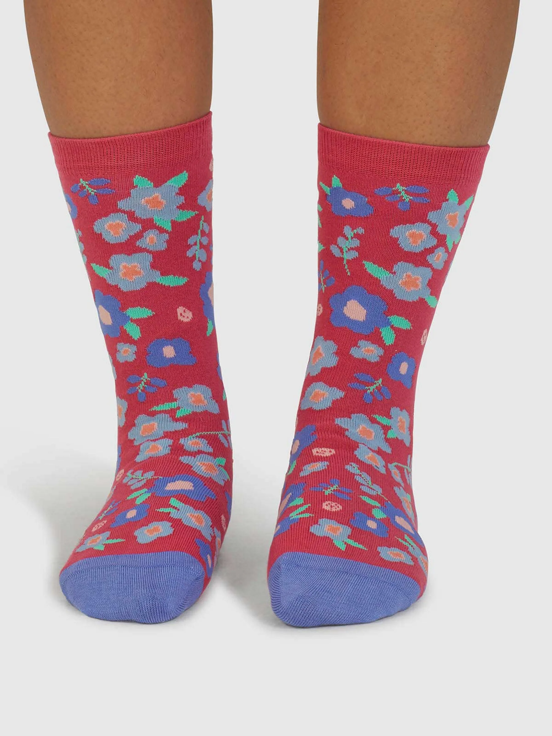Mapel Floral Bamboo Socks - Raddish Pink - Flockneti