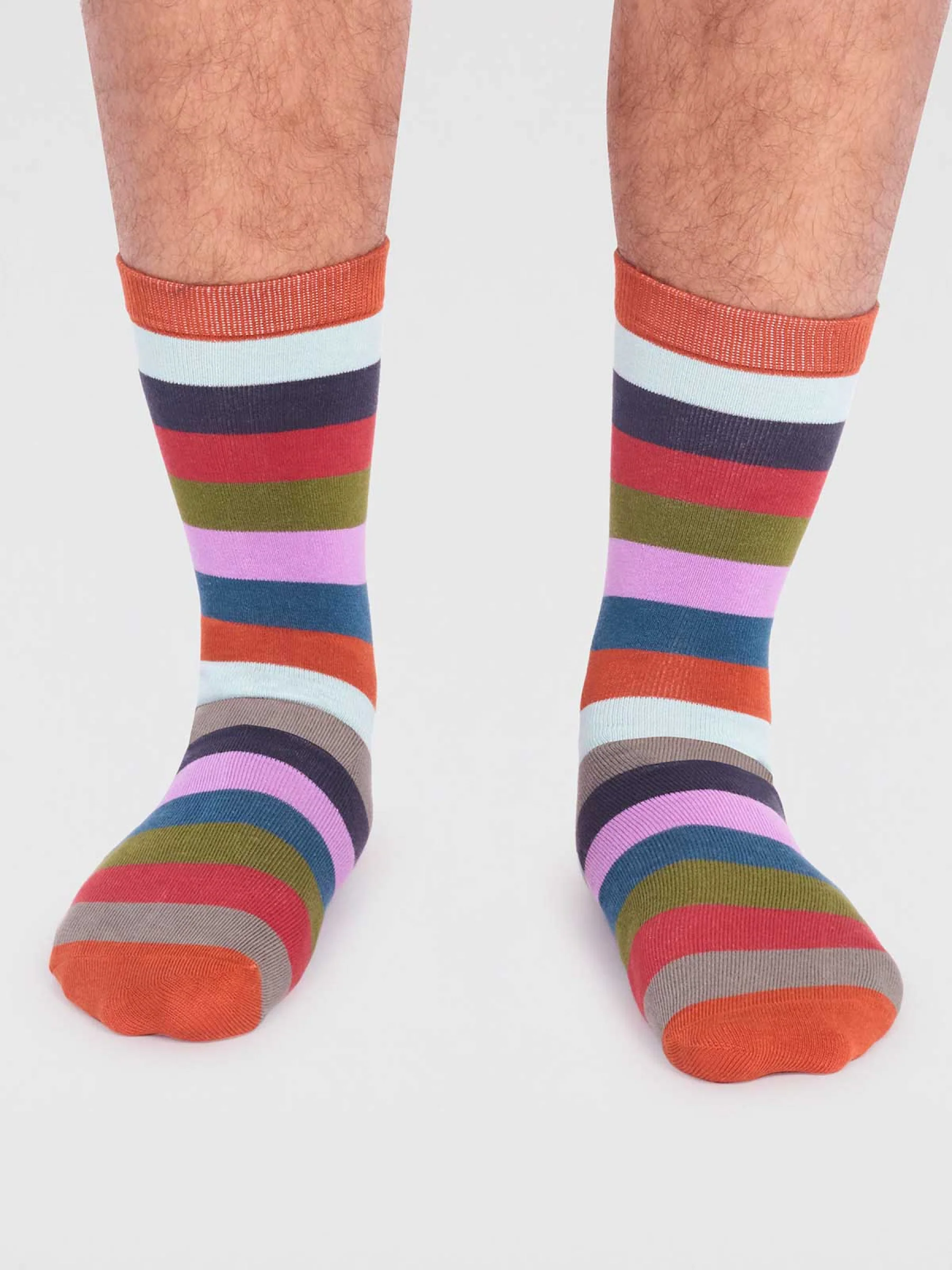 Jase Bamboo Stripe Socks - Jaffa Orange - Flockneti