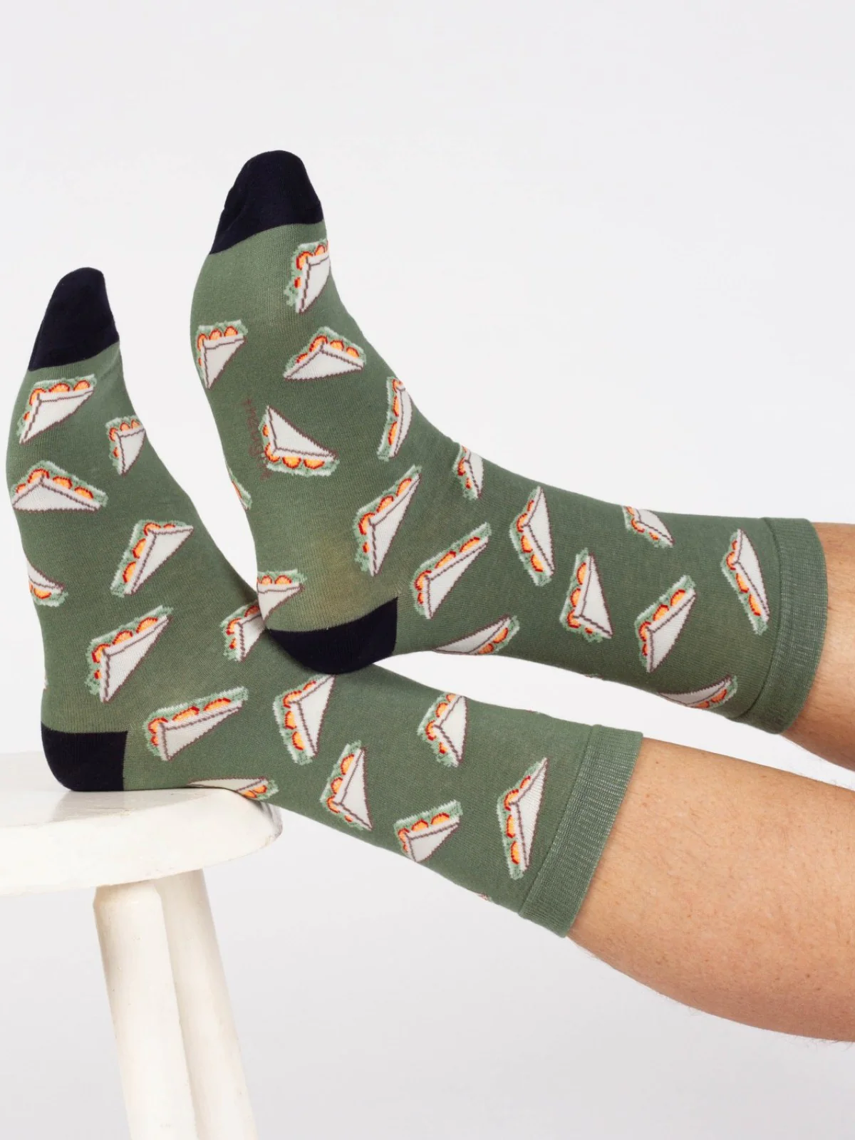 Explorer Organic Cotton Crew Socks - Green/Sandwiches - Flockneti
