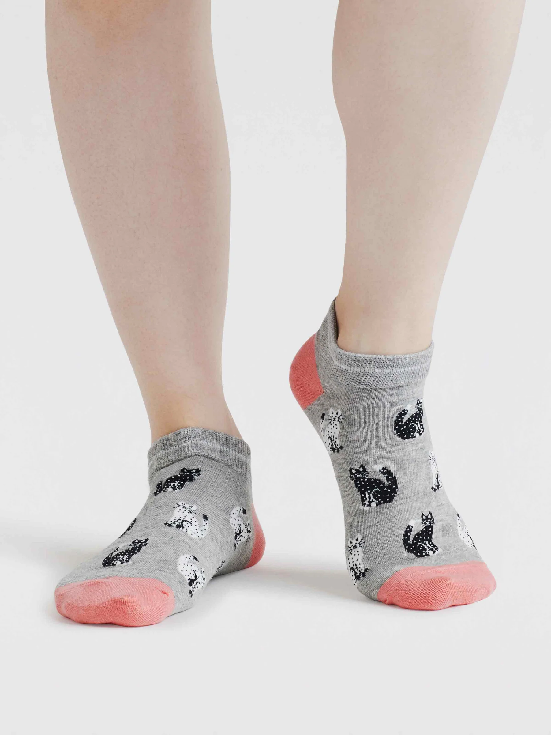 Womens Celia Cat Bamboo Trainer Socks - Grey Marl - Flockneti