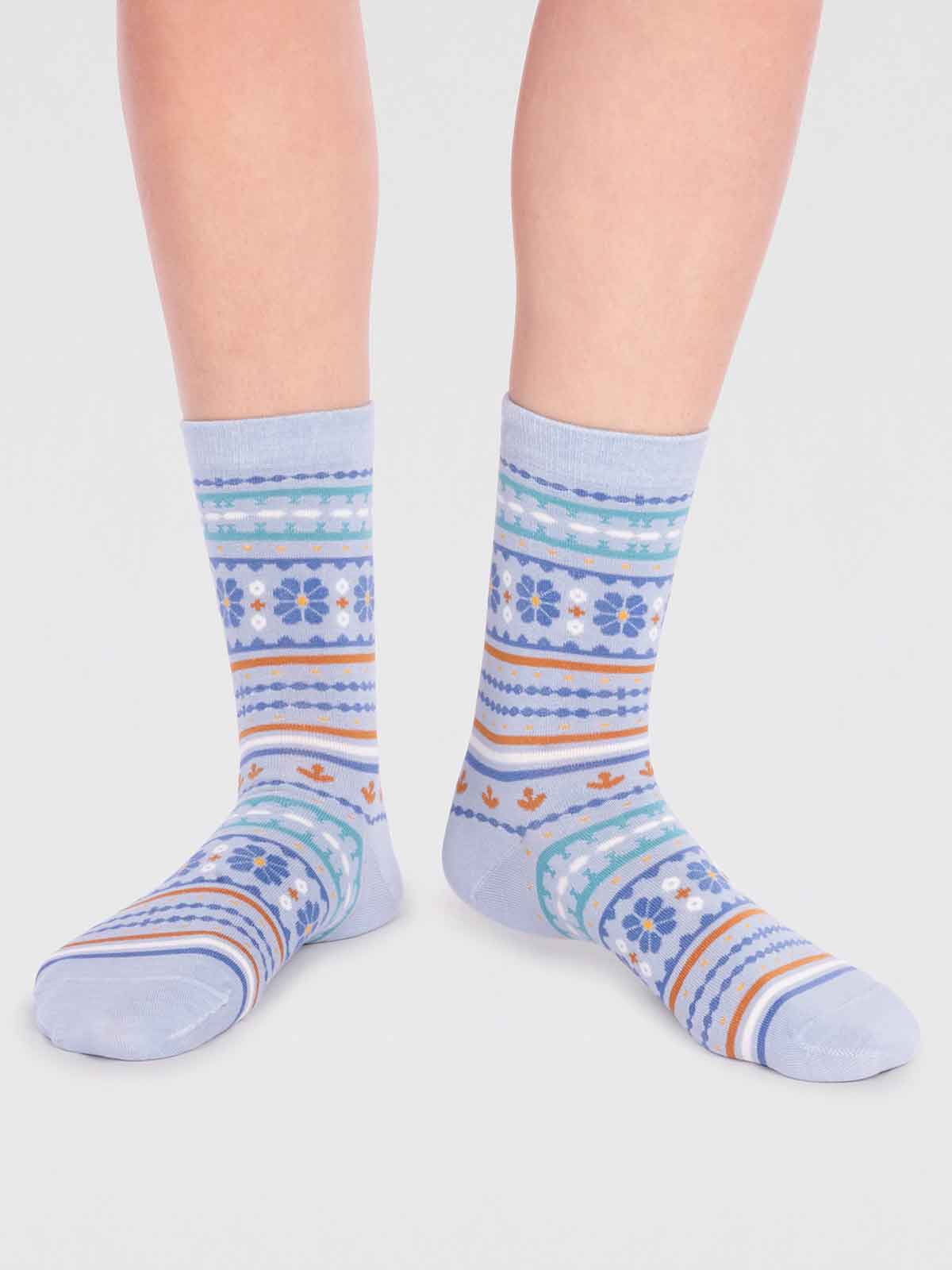 Waverly Organic Cotton Pattern Socks - Foam Blue - Flockneti
