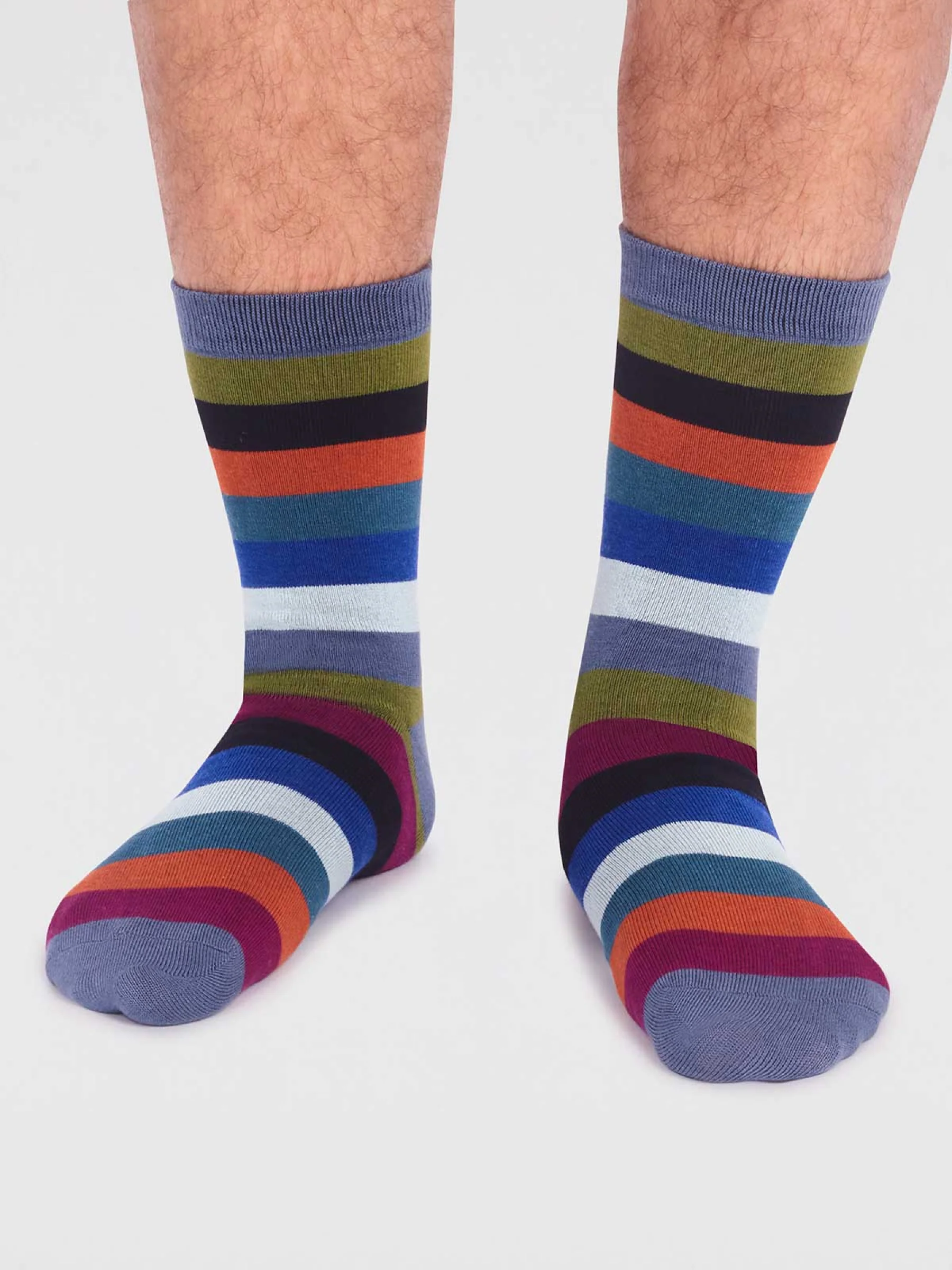Jase Bamboo Stripe Socks - Smoke Blue - Flockneti