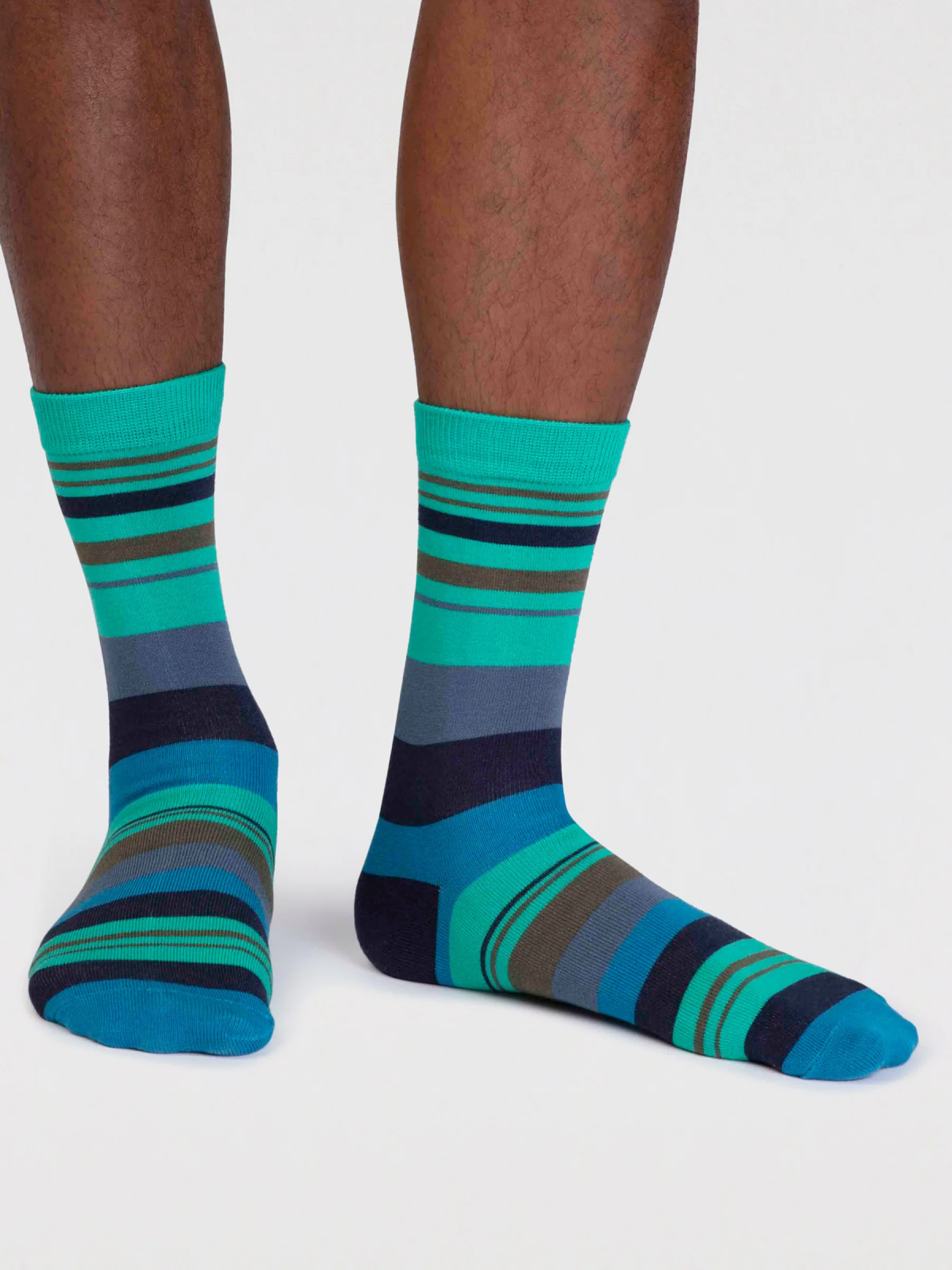 Mens Maddock Bamboo Stripe Socks - Jade Green - Flockneti