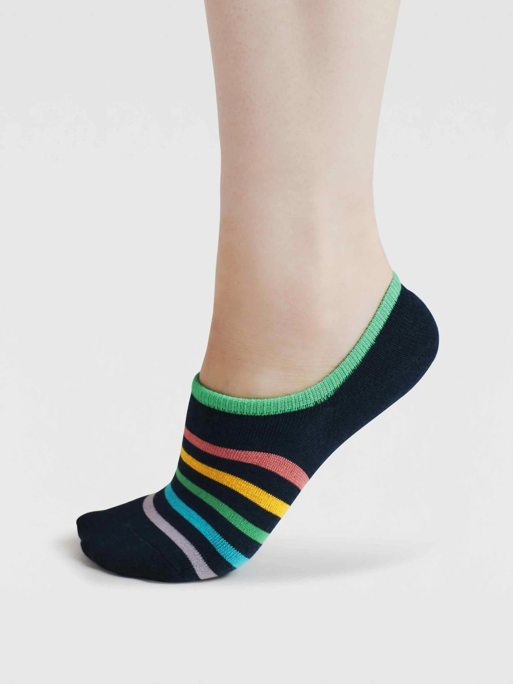Womens Dina Rainbow Bamboo No-Show Socks - Navy - Flockneti