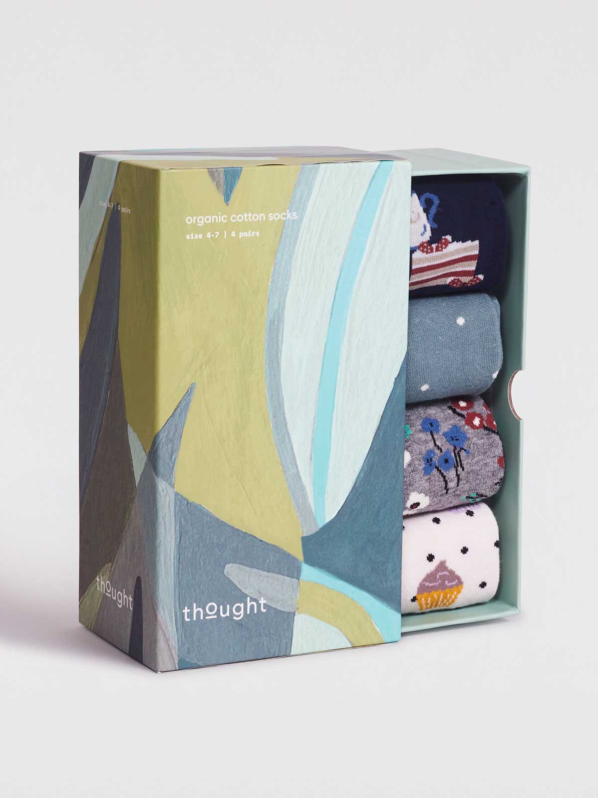 Fiona Organic Cotton Afternoon Tea Sock Box - Multi - Flockneti