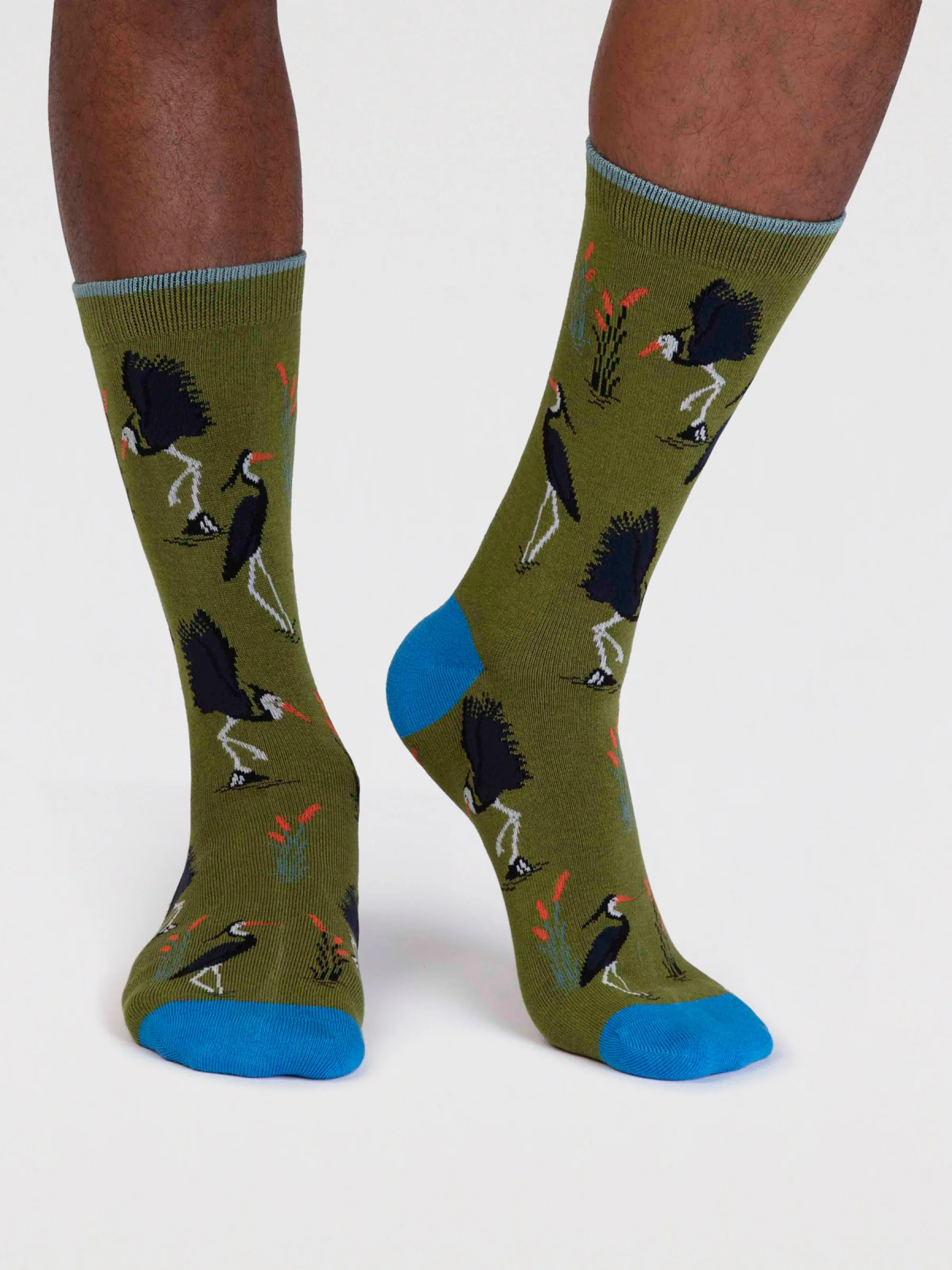 Gino Bamboo Heron Bird Socks - Moss Green - Flockneti