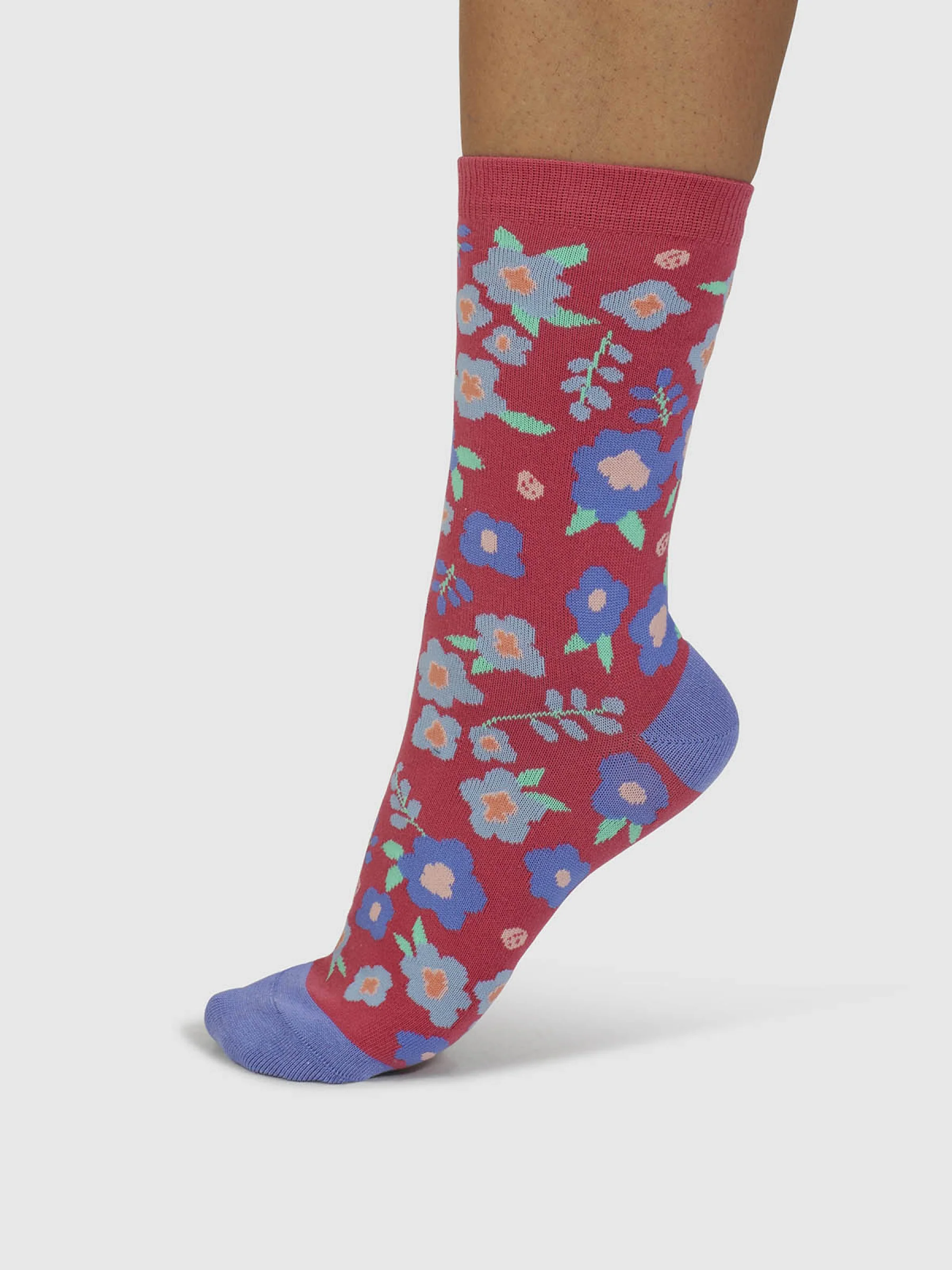Mapel Floral Bamboo Socks - Raddish Pink - Flockneti