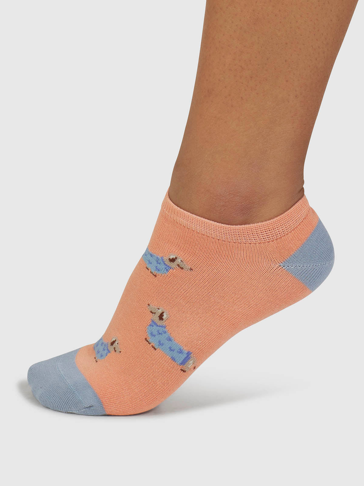 Freda Dachshund Organic Cotton Trainer Socks - Coral Orange - Flockneti