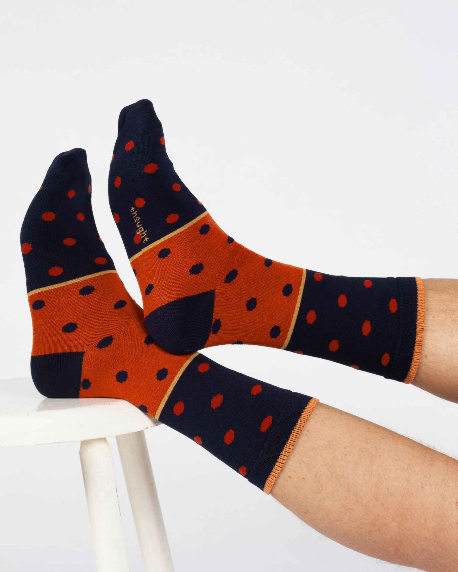 Spot Stripe Bamboo Crew Socks - Navy Orange - Flockneti
