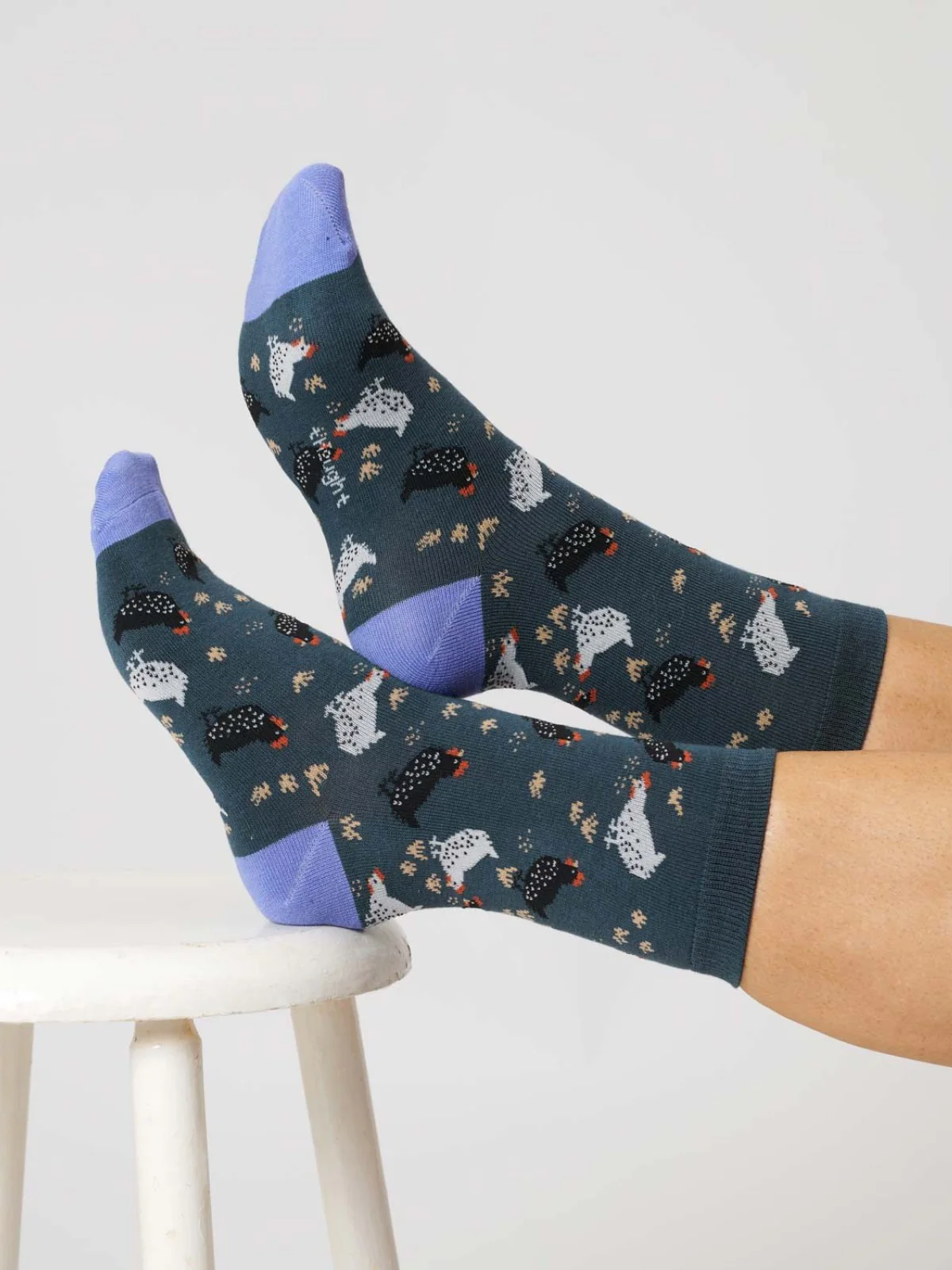 Womens Chicken Organic Cotton Socks - Blue Slate - Flockneti