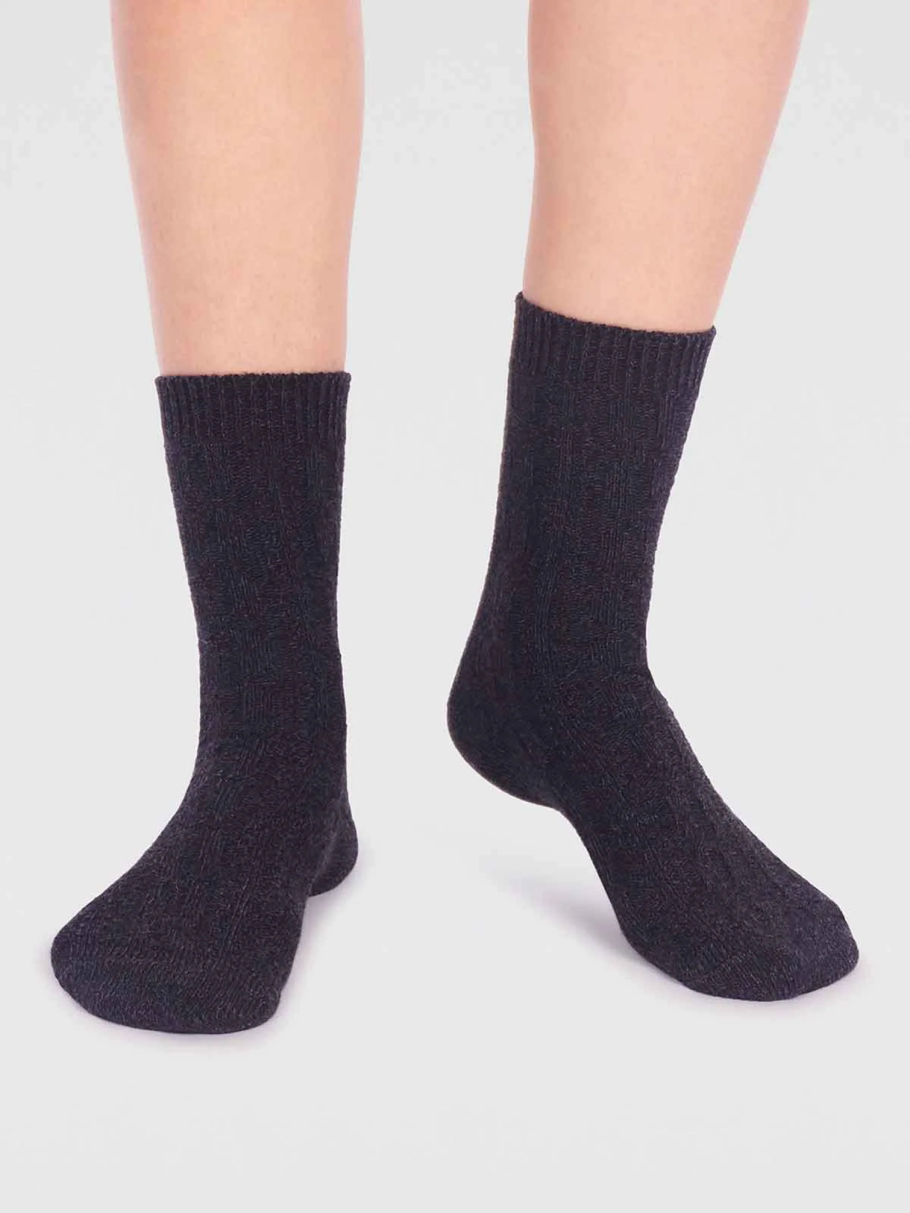 Rebekah Organic Cotton Slub Sock - Dark Grey Marle - Flockneti