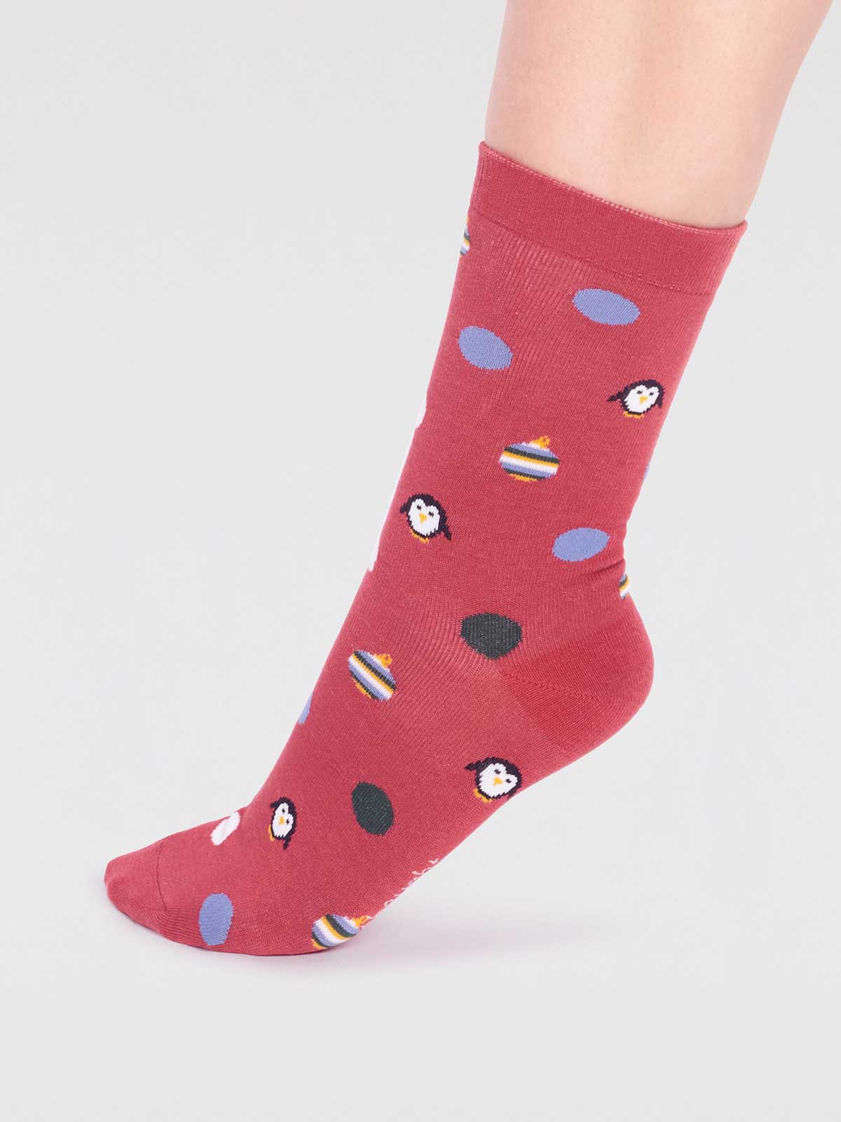 Neva Bamboo Penguin Sock - Brick Red - Flockneti
