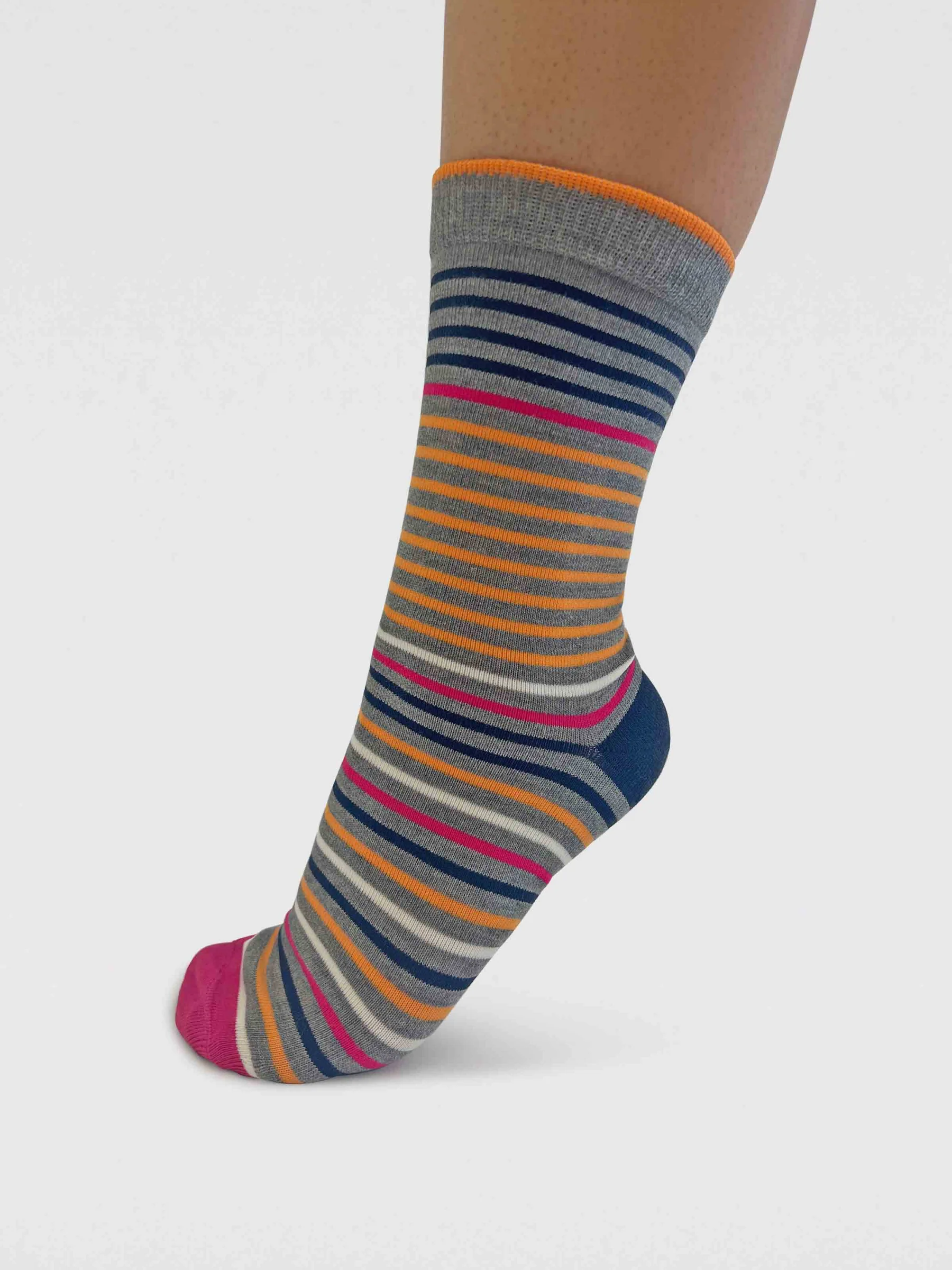 Womens Cleo Stripe Bamboo Socks - Light Grey Marl - Flockneti