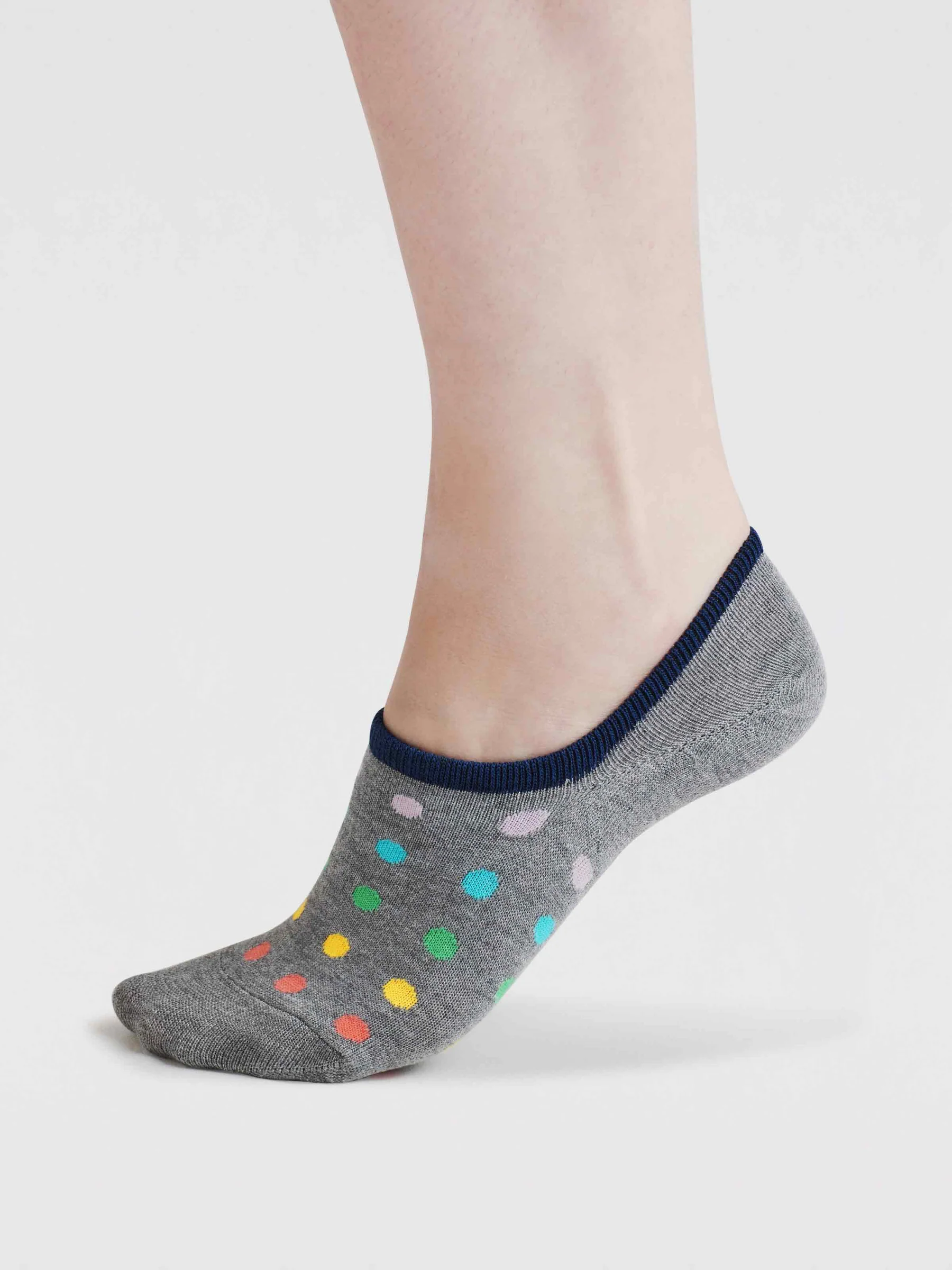 Womens Dina Rainbow Bamboo No-Show Socks - Grey Marl - Flockneti