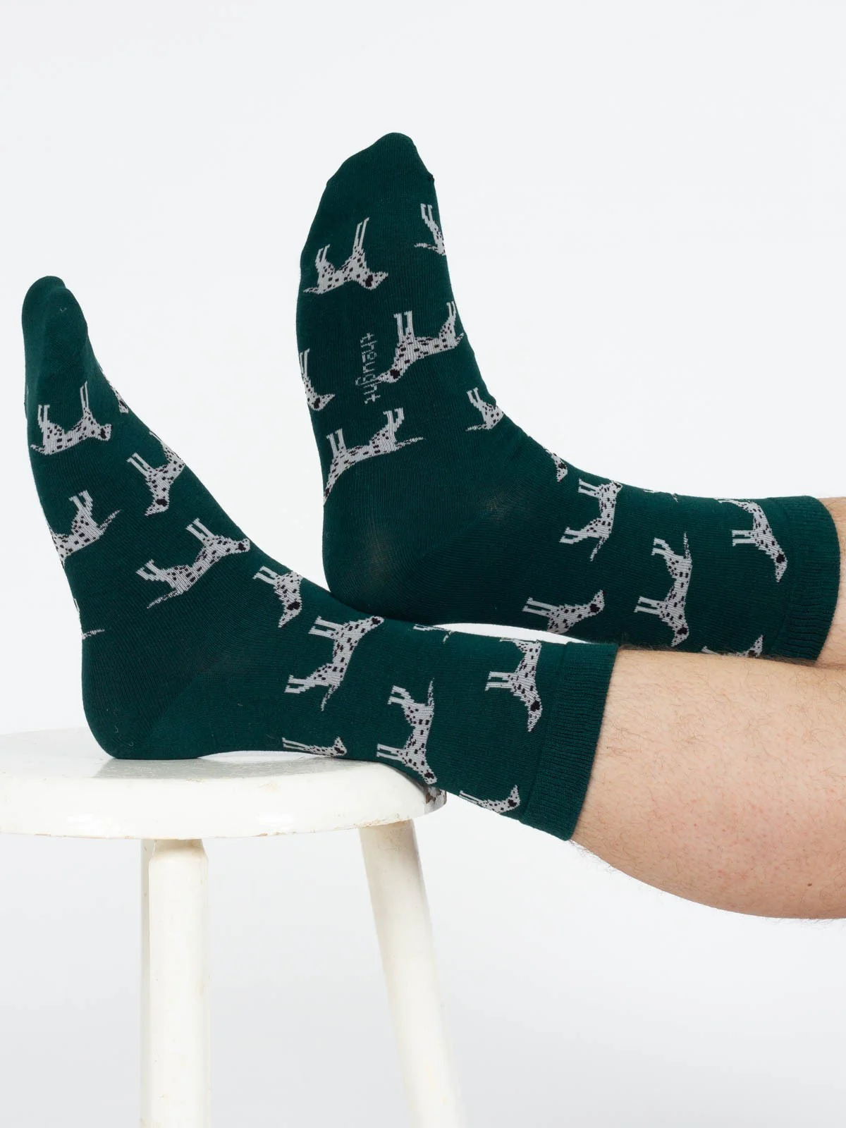 Doggy Bamboo Crew Socks - Green/Dalmatian - Flockneti