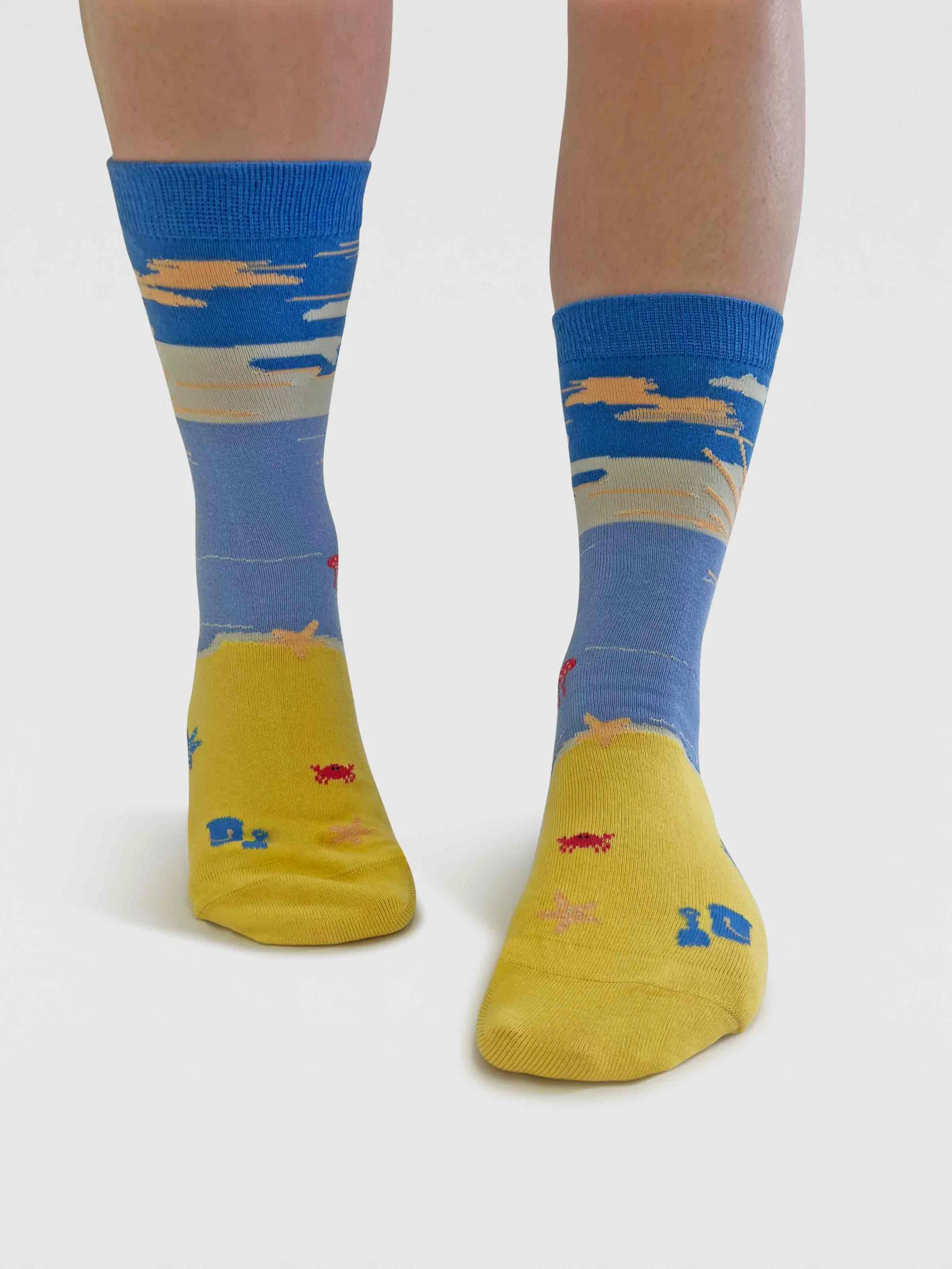 Womens Bess Beach Sunset Organic Cotton Socks - Sea Blue - Flockneti