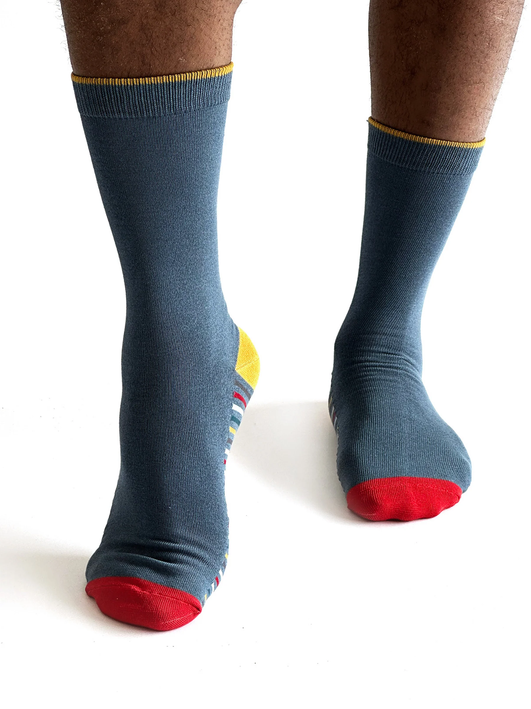 Conall Stripe Bamboo Socks - Dusky Blue - Flockneti