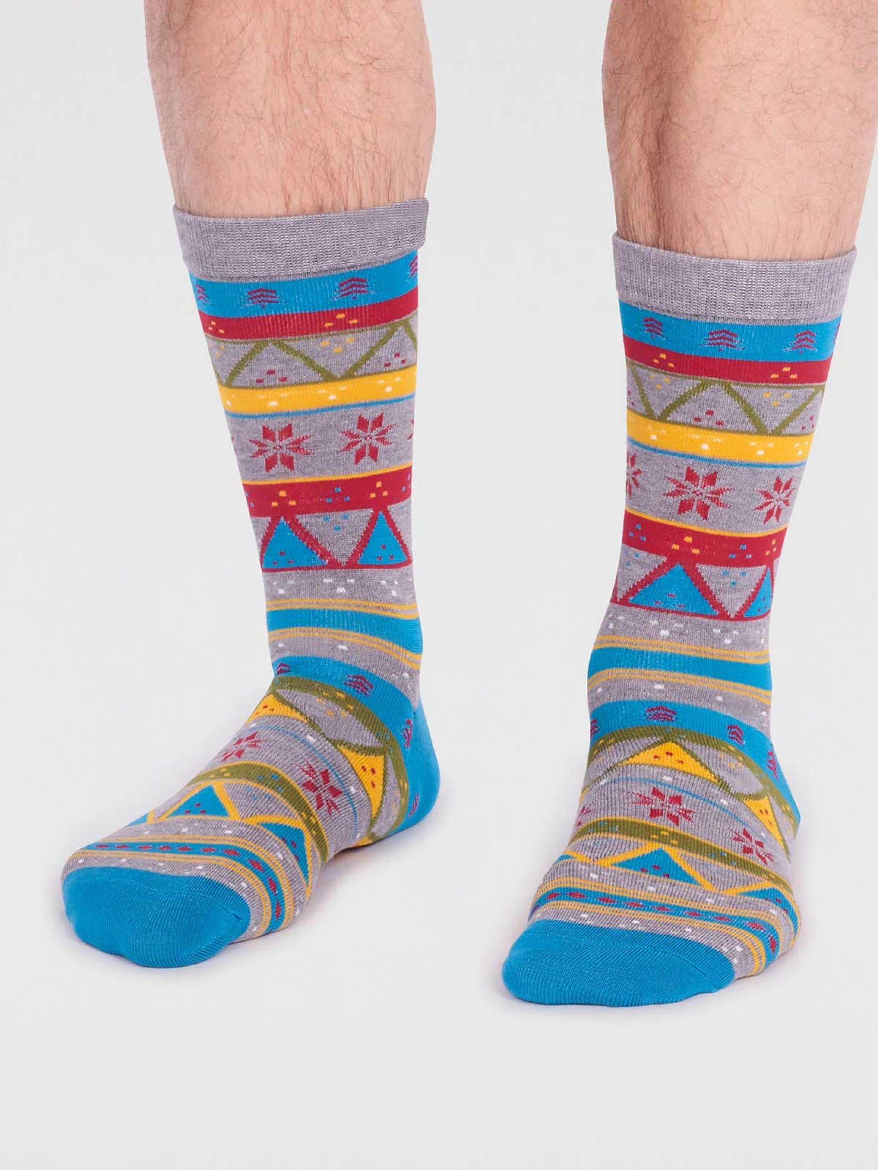 Casper Bamboo Christmas Fairisle Socks - Grey Marle - Flockneti