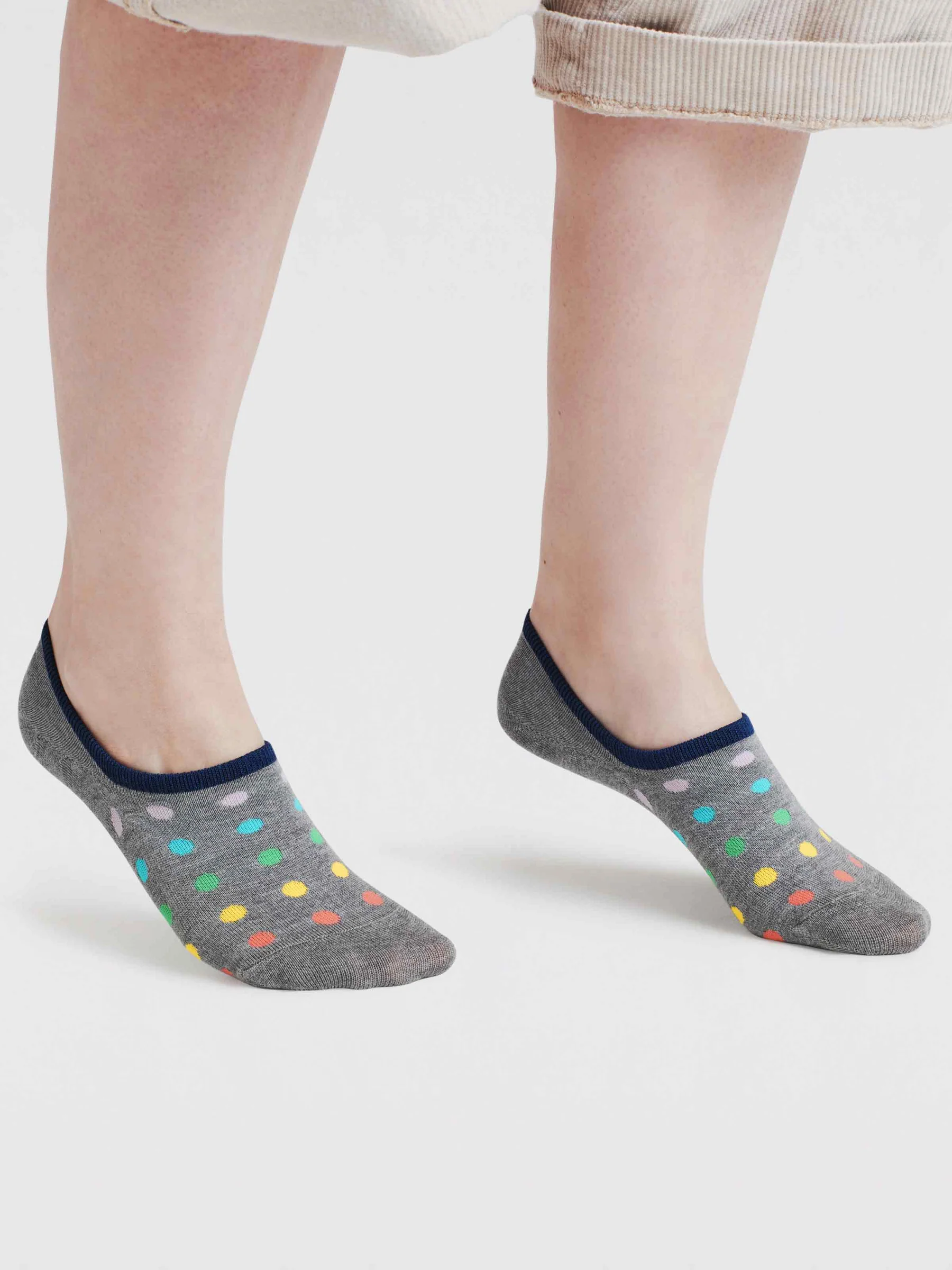 Womens Dina Rainbow Bamboo No-Show Socks - Grey Marl - Flockneti