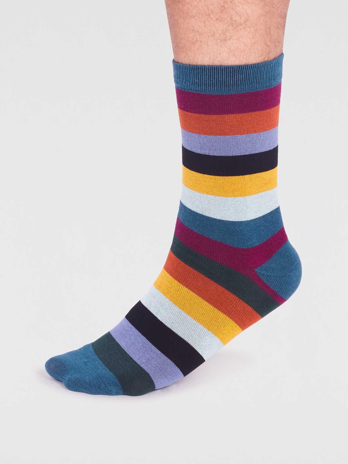 Jase Bamboo Stripe Socks - Teal Blue - Flockneti