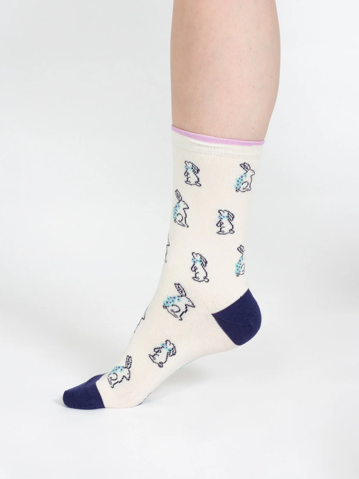 Outline Animal Bamboo Socks - Ecru Bunny - Flockneti