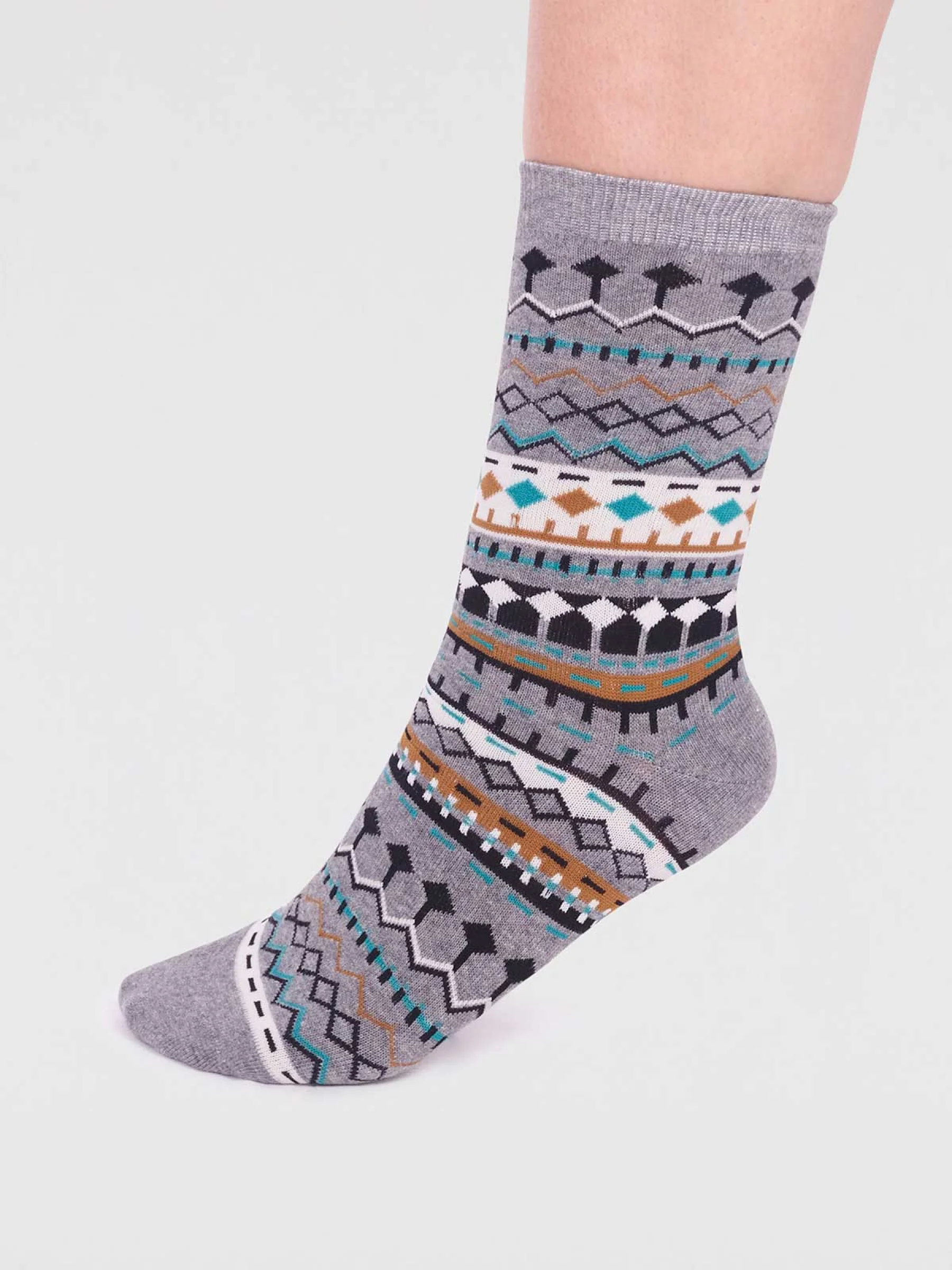 Dannie Organic Cotton Fairisle Sock In Bag - Grey Marle - Flockneti