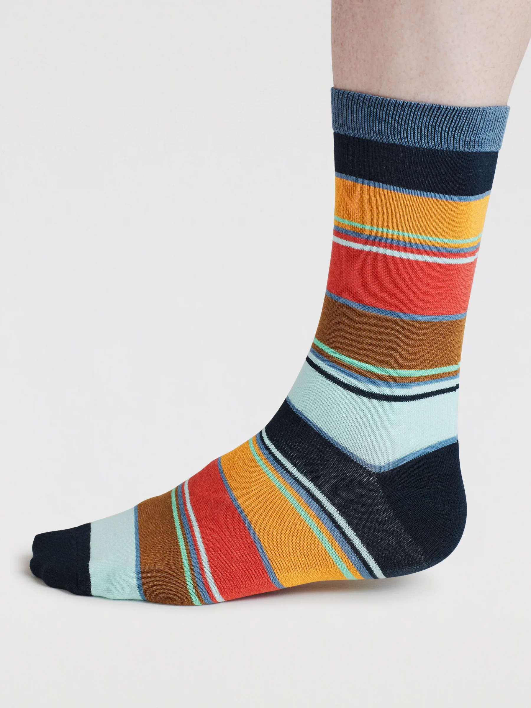 Mens Haiden Striped Bamboo Socks - Navy - Flockneti